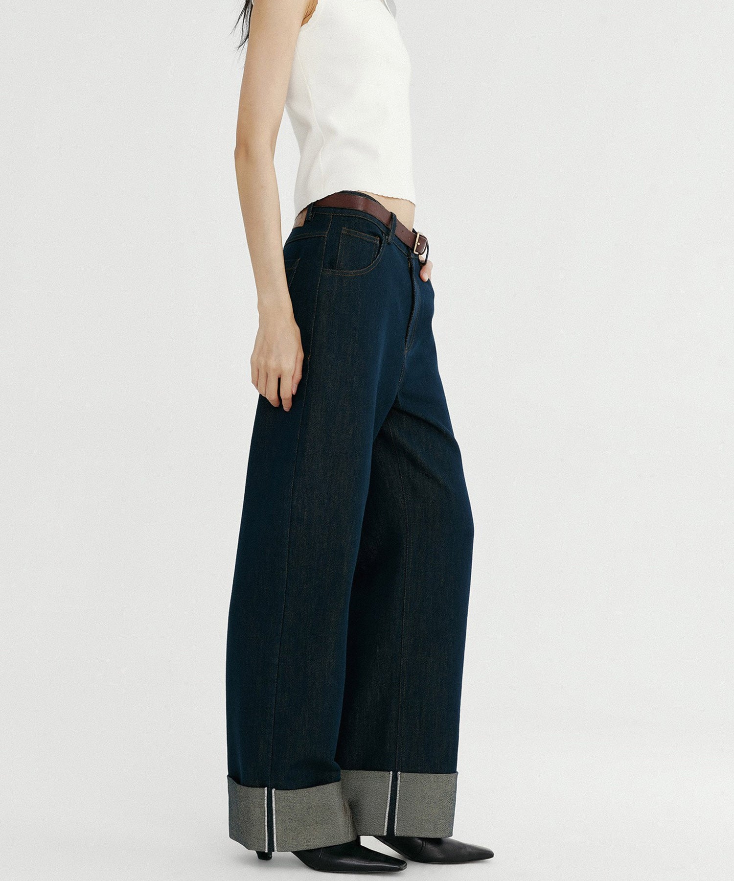 ロールアップ ワイドデニムパンツ