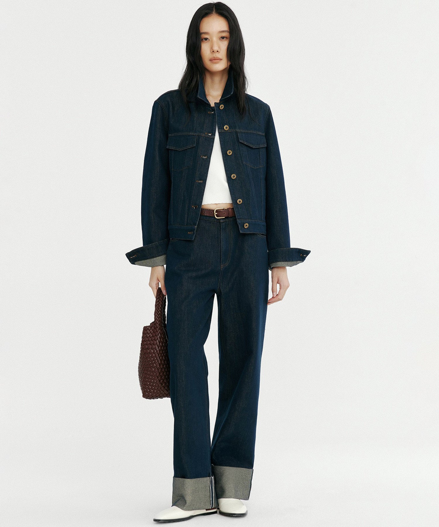 ロールアップ ワイドデニムパンツ