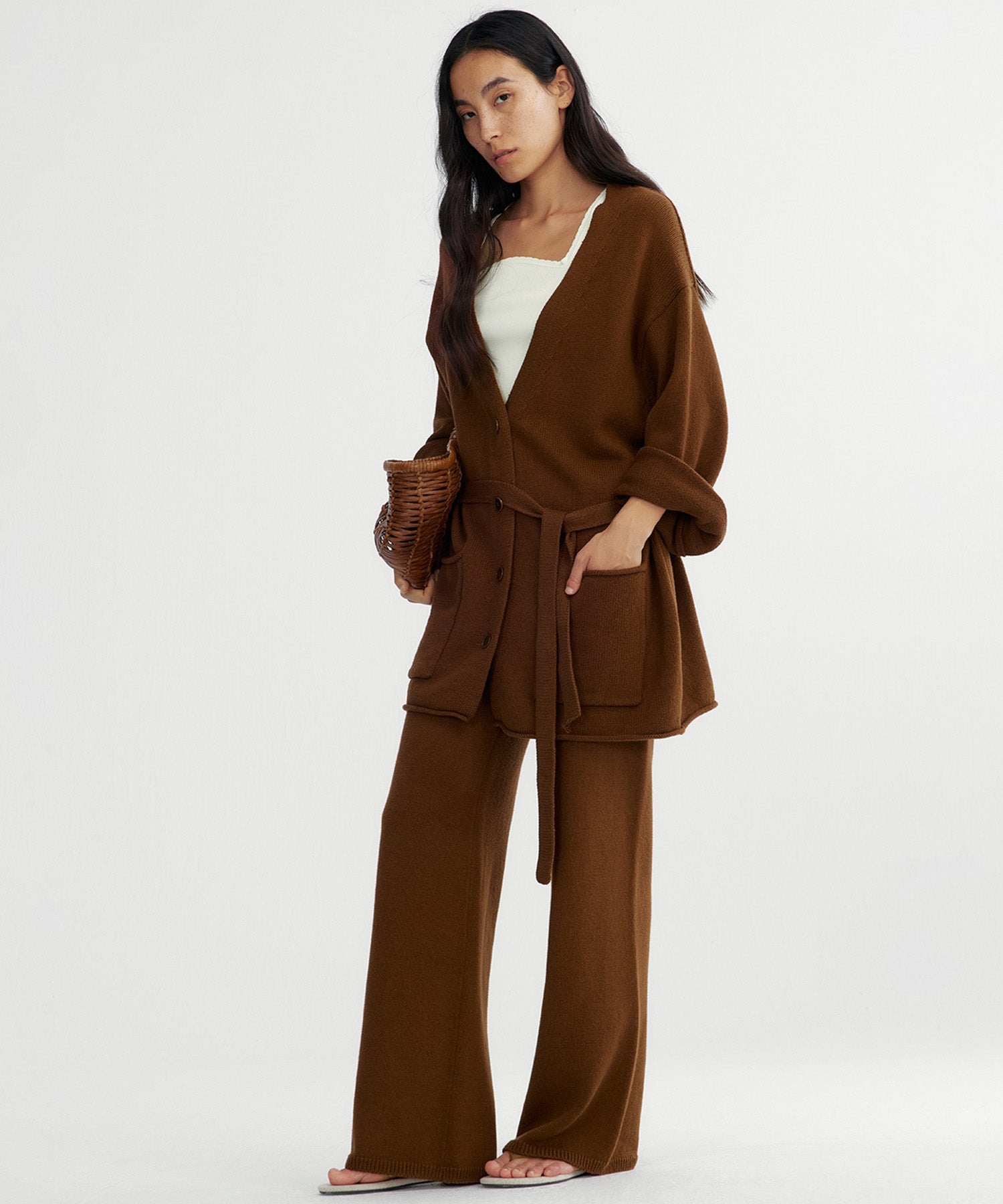 【12月上旬お届け予約商品】カシミヤブレンド ワイドニットパンツ