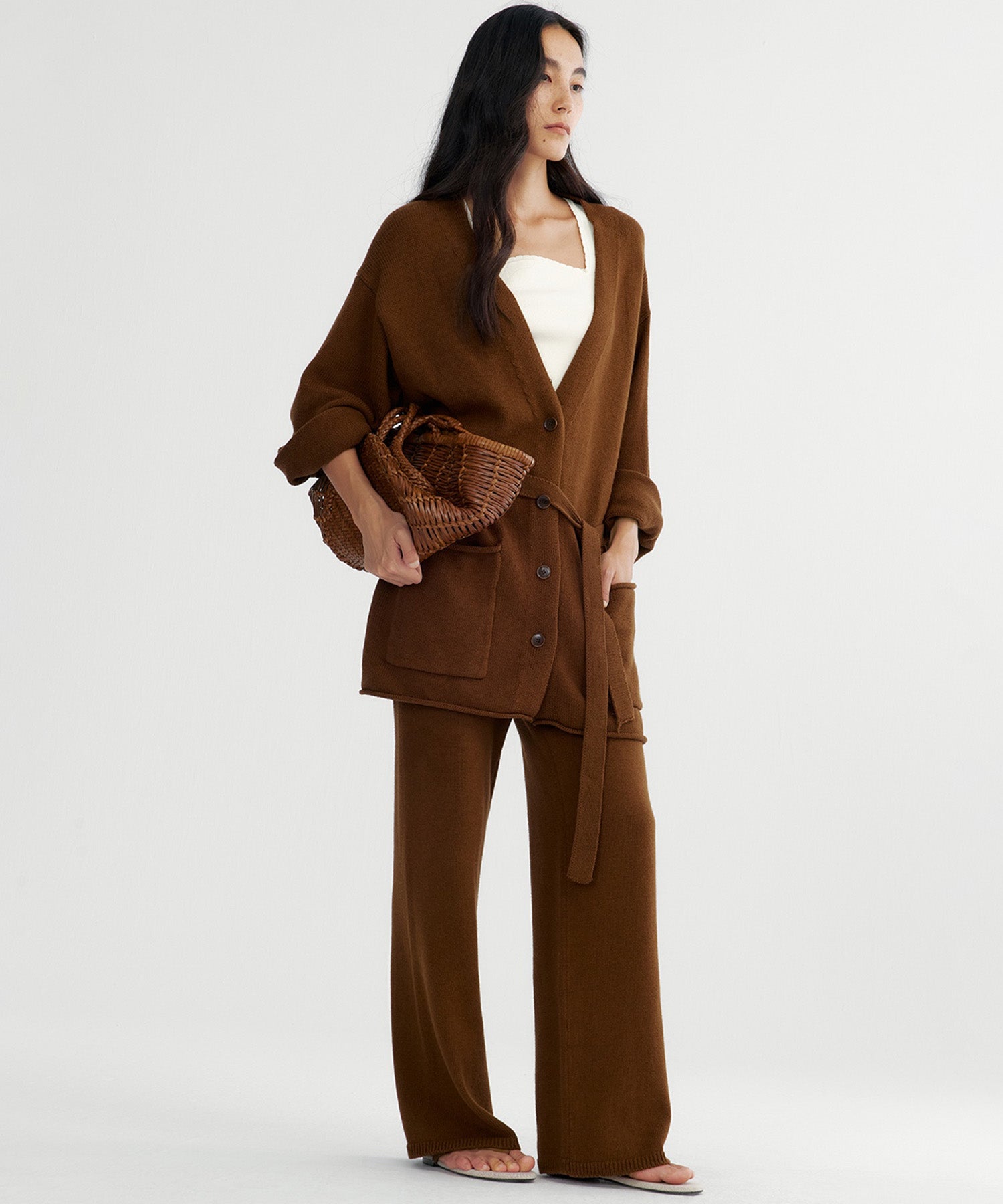 【12月上旬お届け予約商品】カシミヤブレンド ワイドニットパンツ