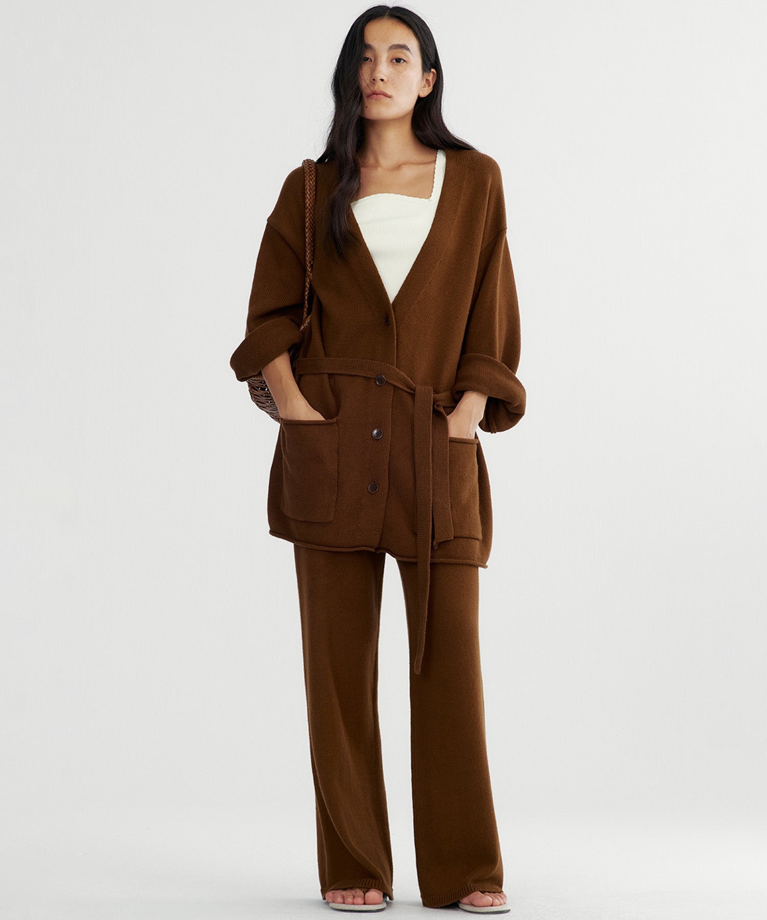 【12月上旬お届け予約商品】カシミヤブレンド ワイドニットパンツ