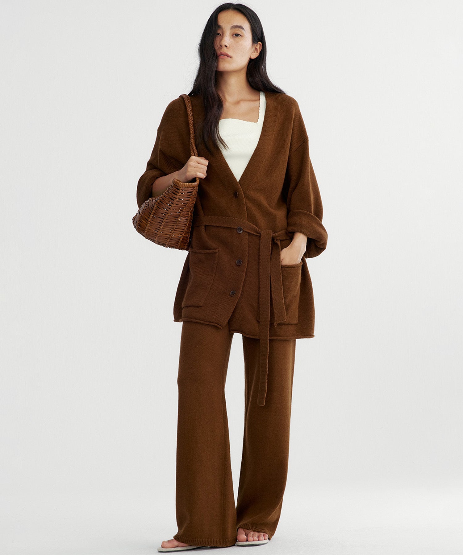 【12月上旬お届け予約商品】カシミヤブレンド ワイドニットパンツ