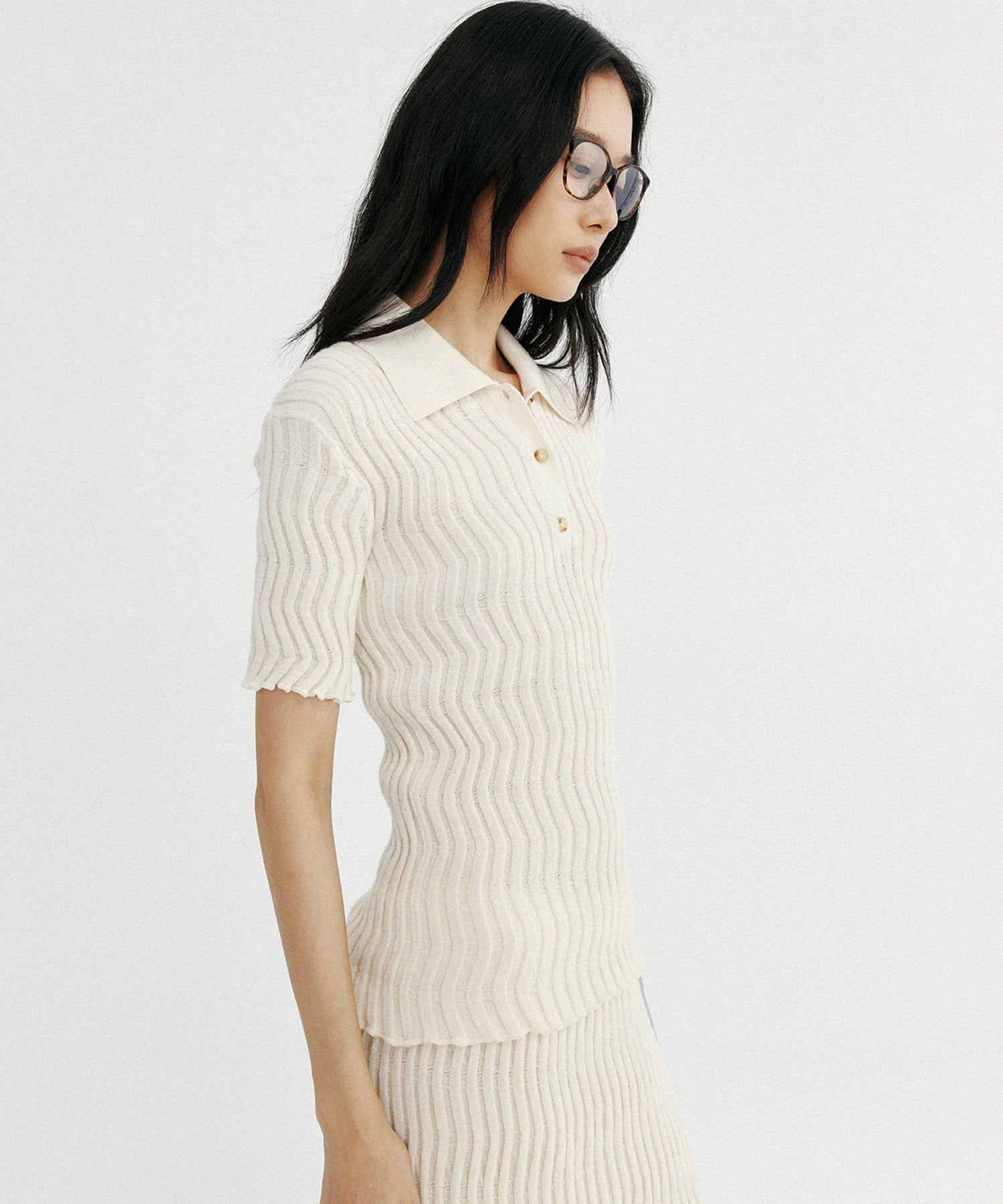 【12月上旬お届け予約商品】ウェービーニットポロシャツ