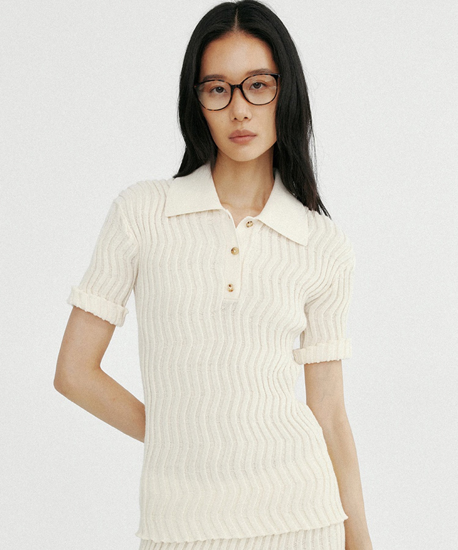 【12月上旬お届け予約商品】ウェービーニットポロシャツ