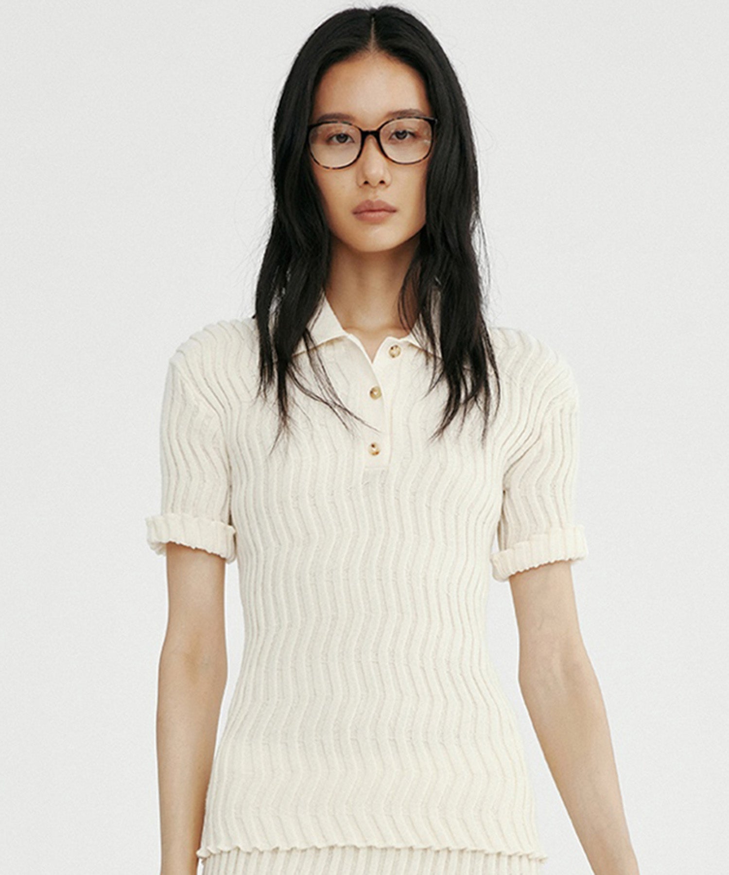 【12月上旬お届け予約商品】ウェービーニットポロシャツ