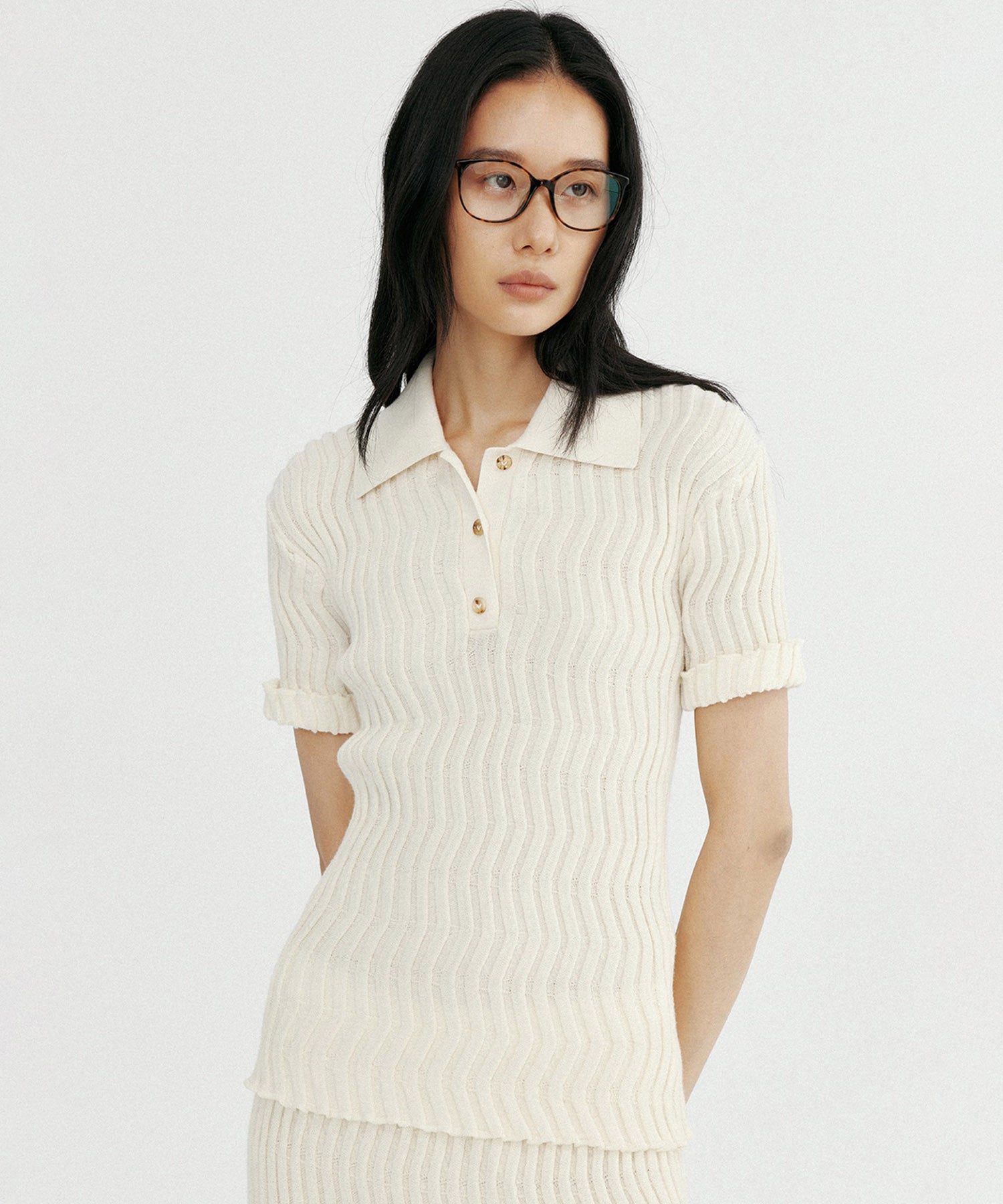 【12月上旬お届け予約商品】ウェービーニットポロシャツ