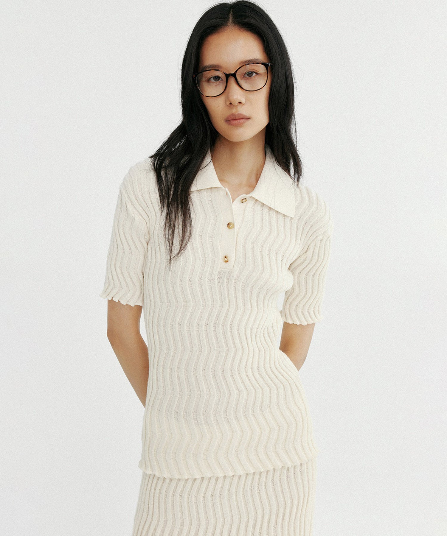 【12月上旬お届け予約商品】ウェービーニットポロシャツ