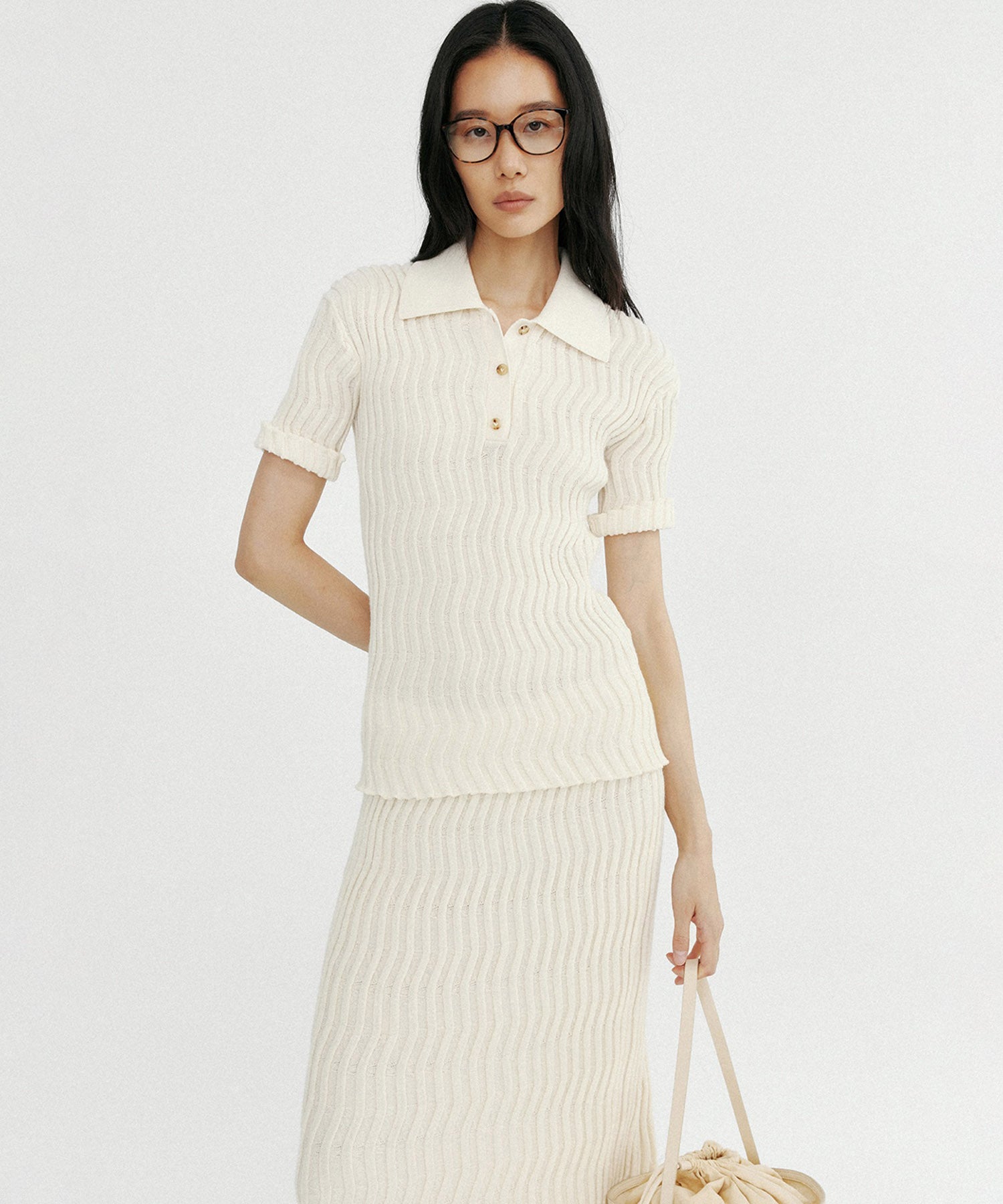 【12月上旬お届け予約商品】ウェービーニットポロシャツ