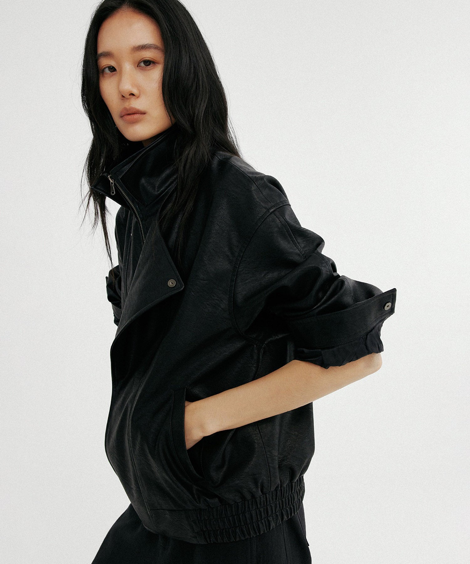 ダブルカラーシンセティックレザージャケット