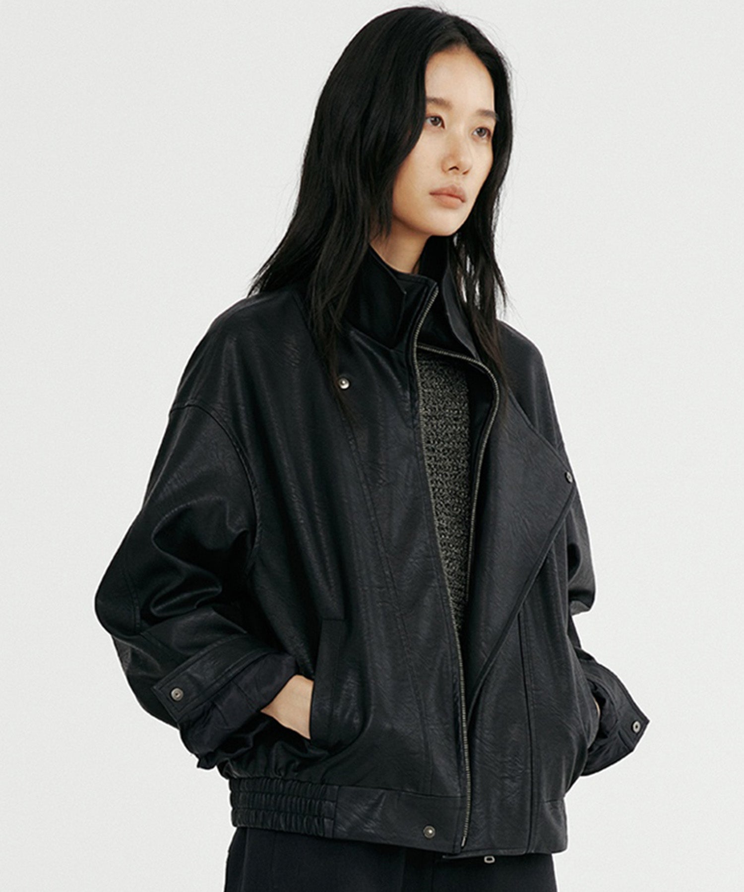 ダブルカラーシンセティックレザージャケット