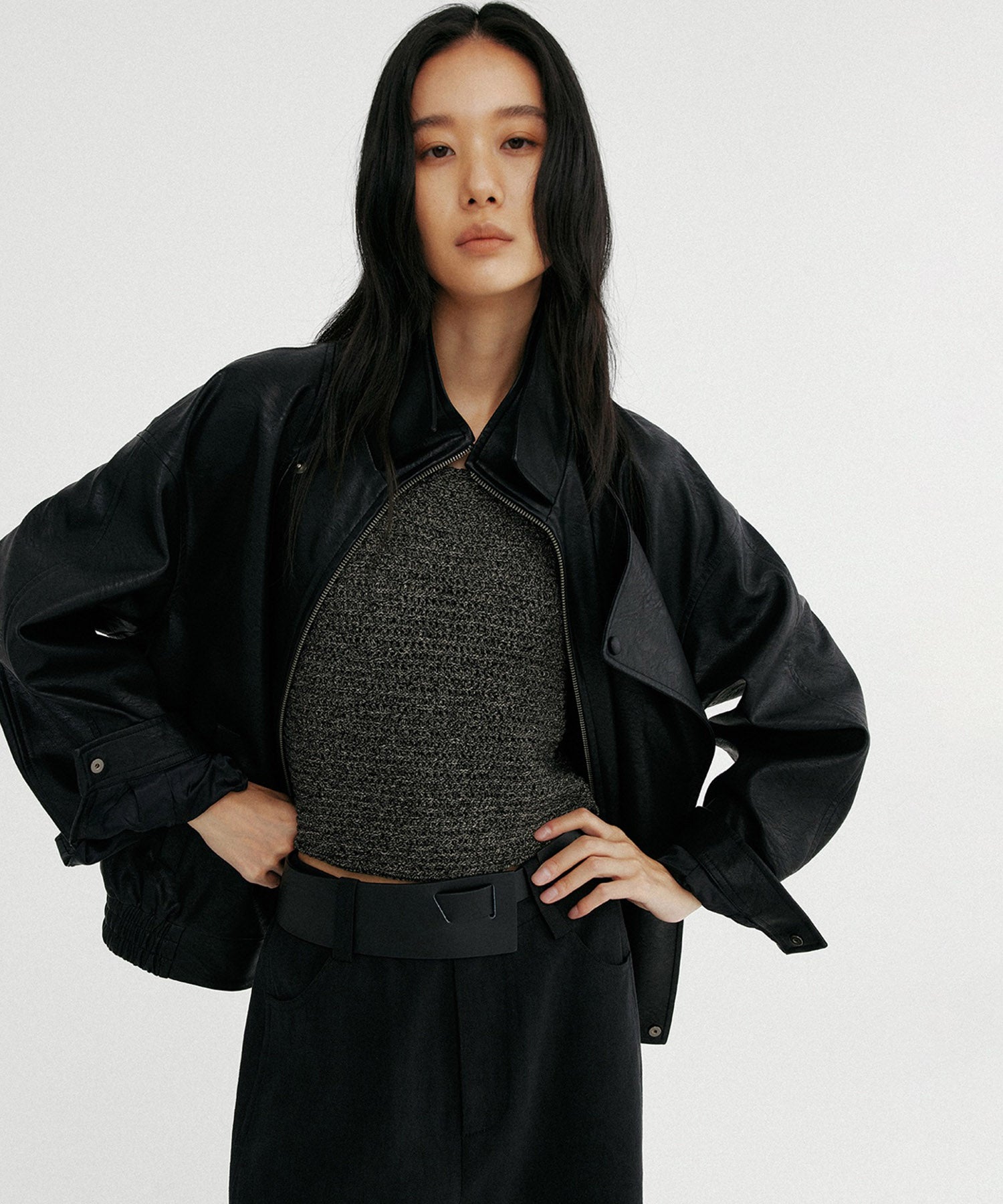 ダブルカラーシンセティックレザージャケット