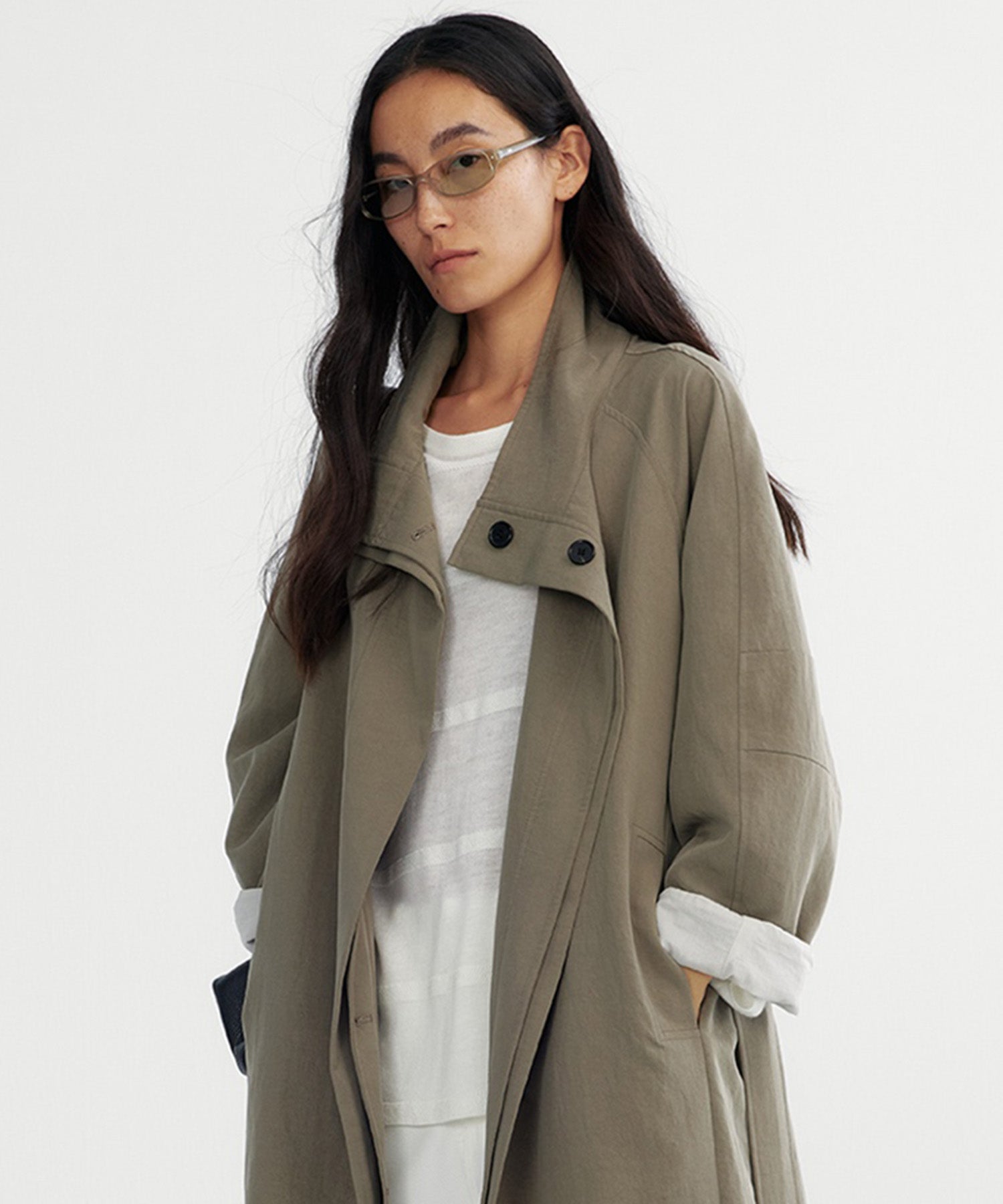 スタンドカラー ロングコート