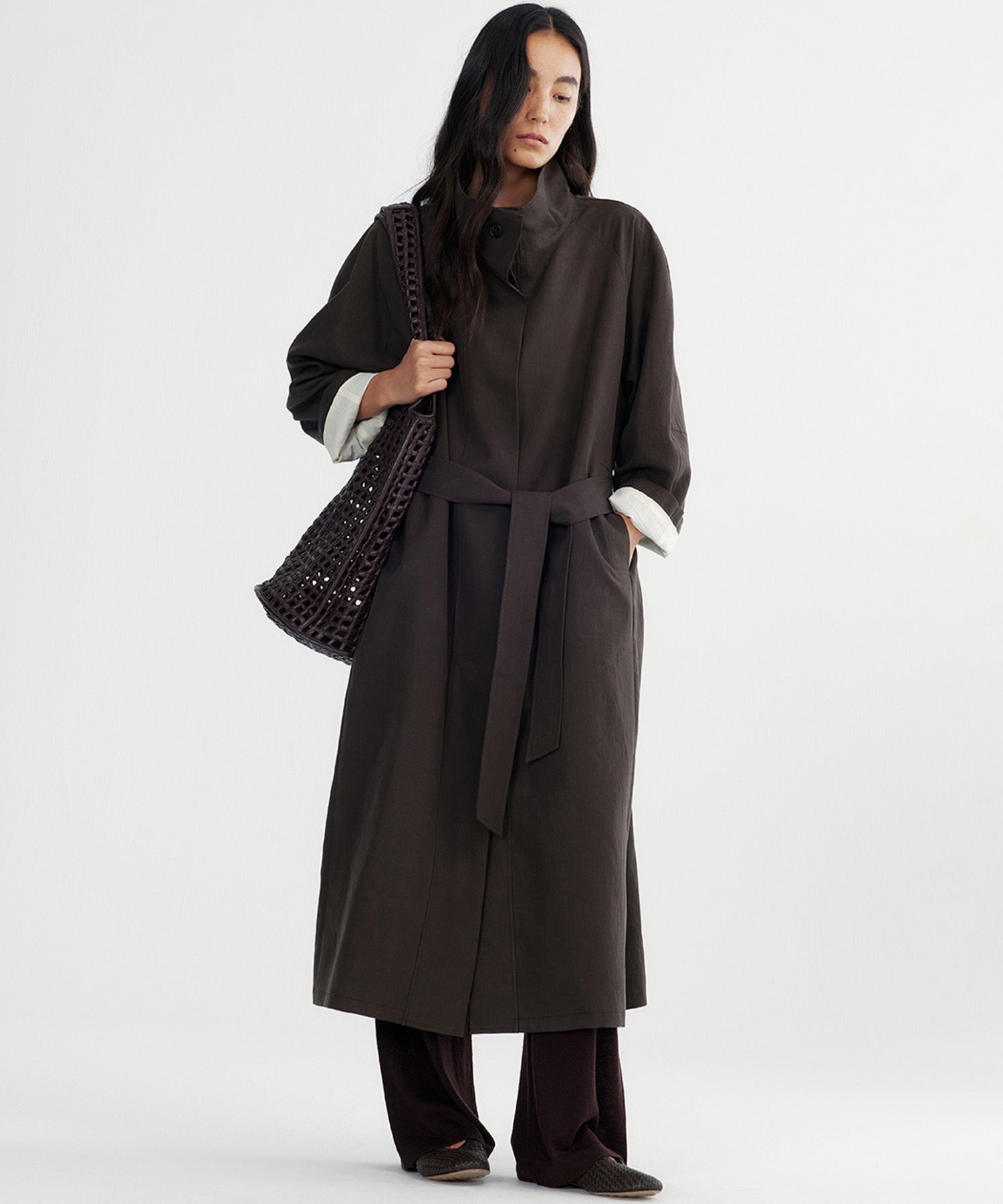 スタンドカラー ロングコート