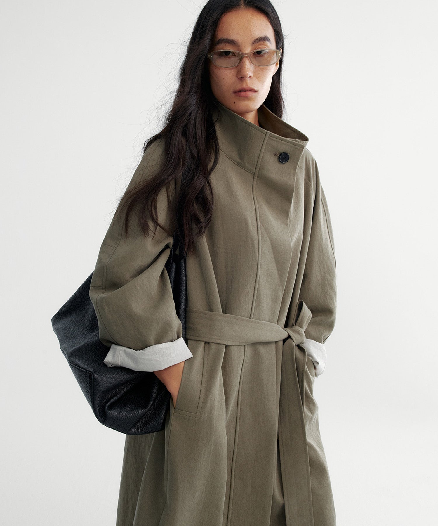 スタンドカラー ロングコート