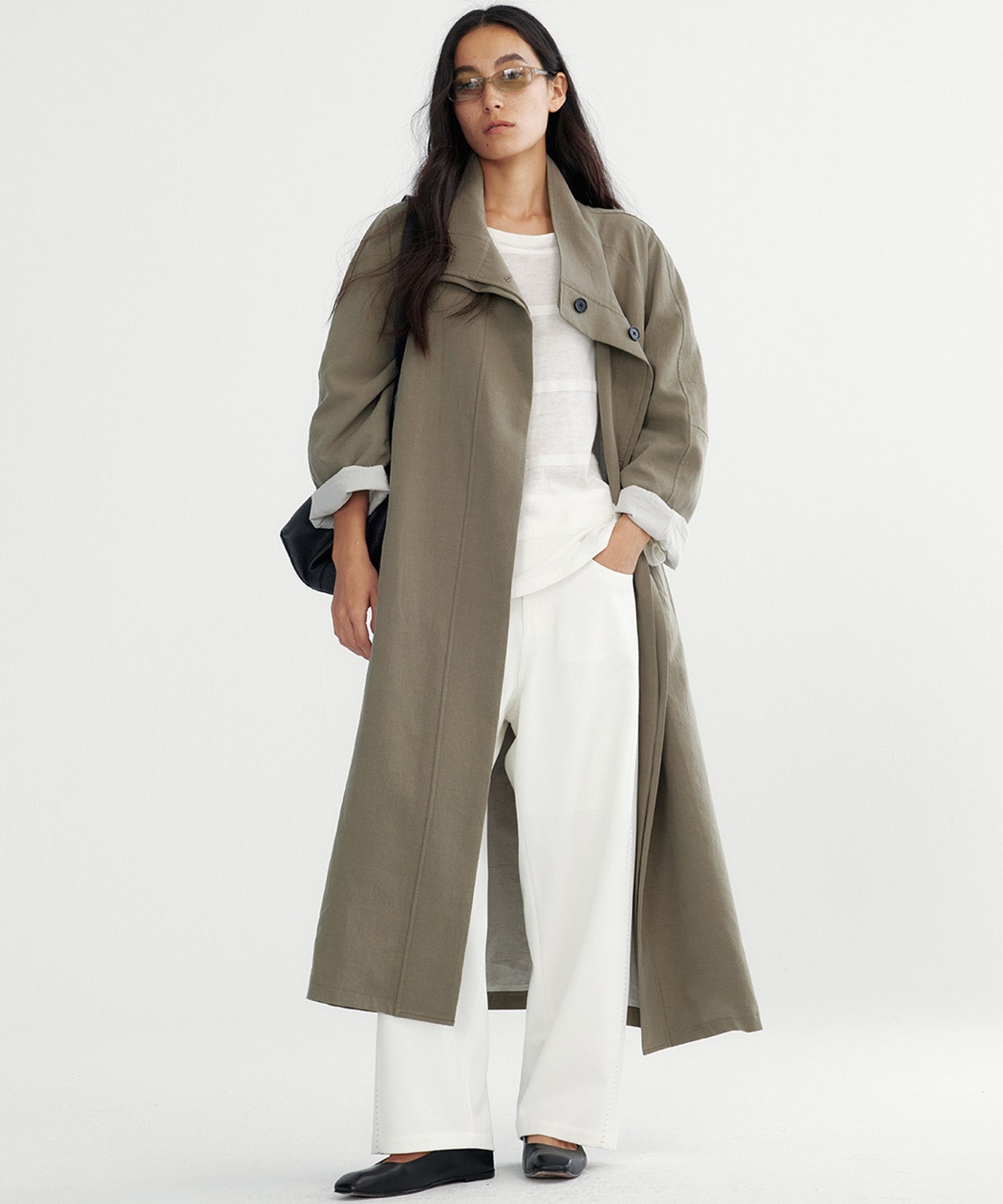 スタンドカラー ロングコート