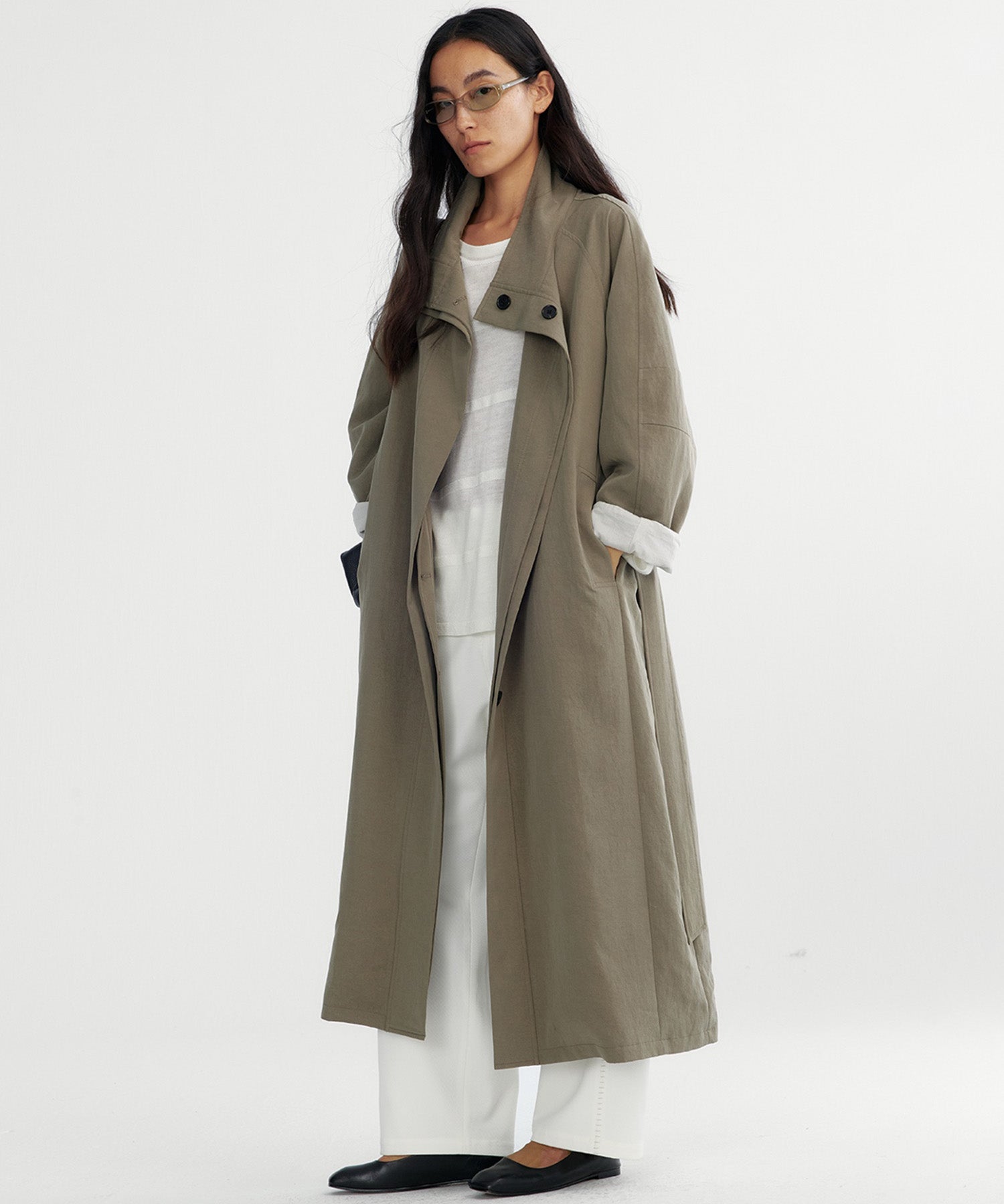 スタンドカラー ロングコート