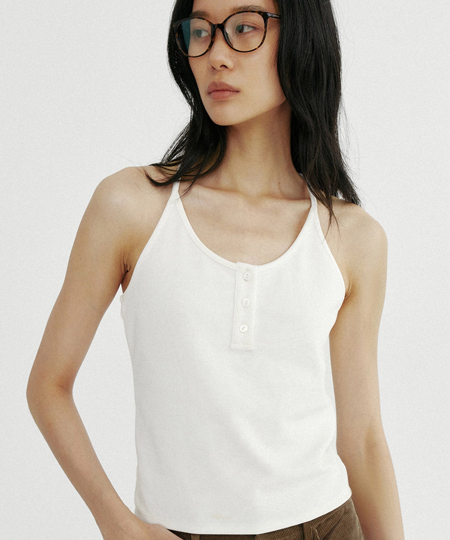 バッククロス リブタンクトップ