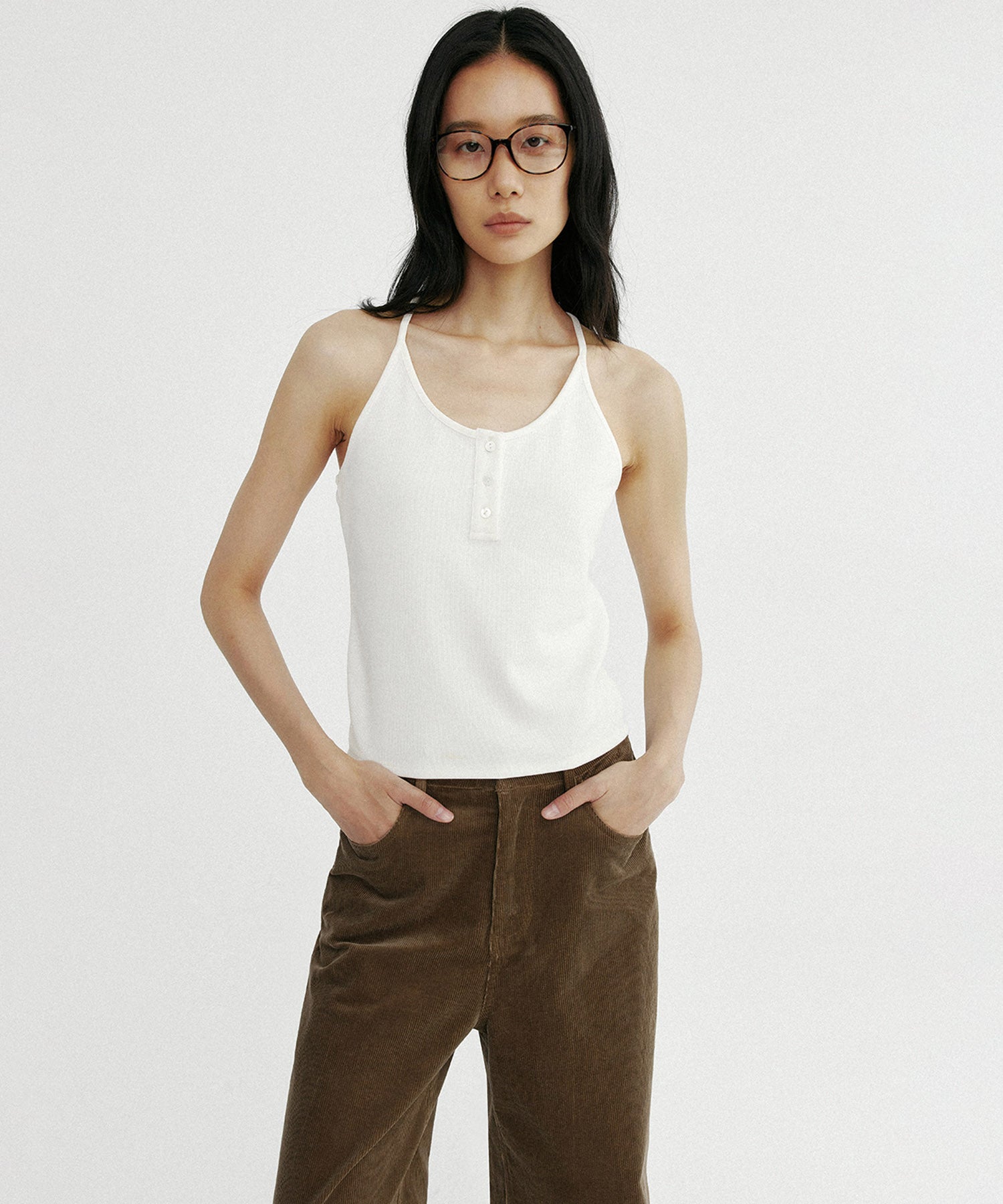 バッククロス リブタンクトップ