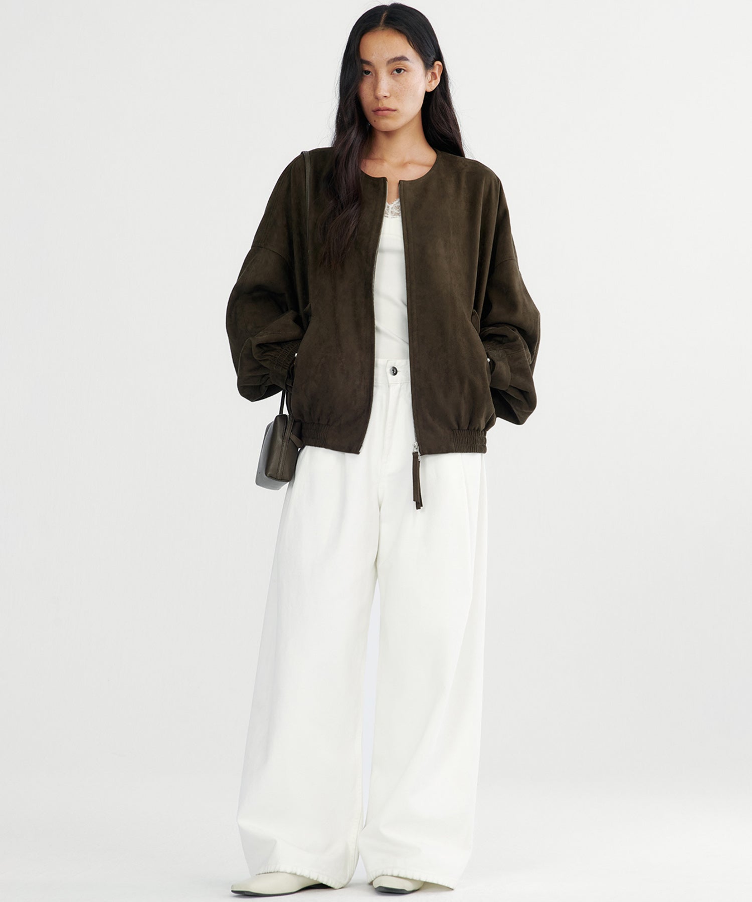 スエードライクノーカラーブルゾン