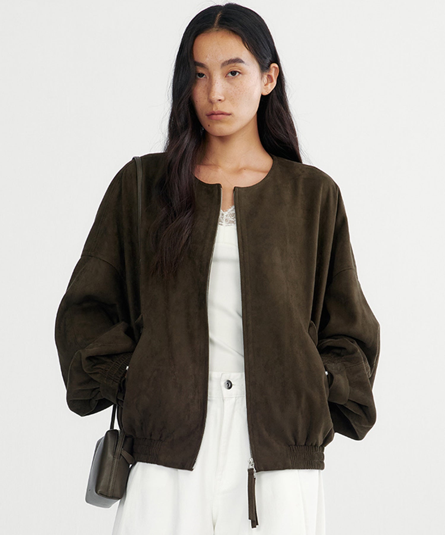 スエードライクノーカラーブルゾン