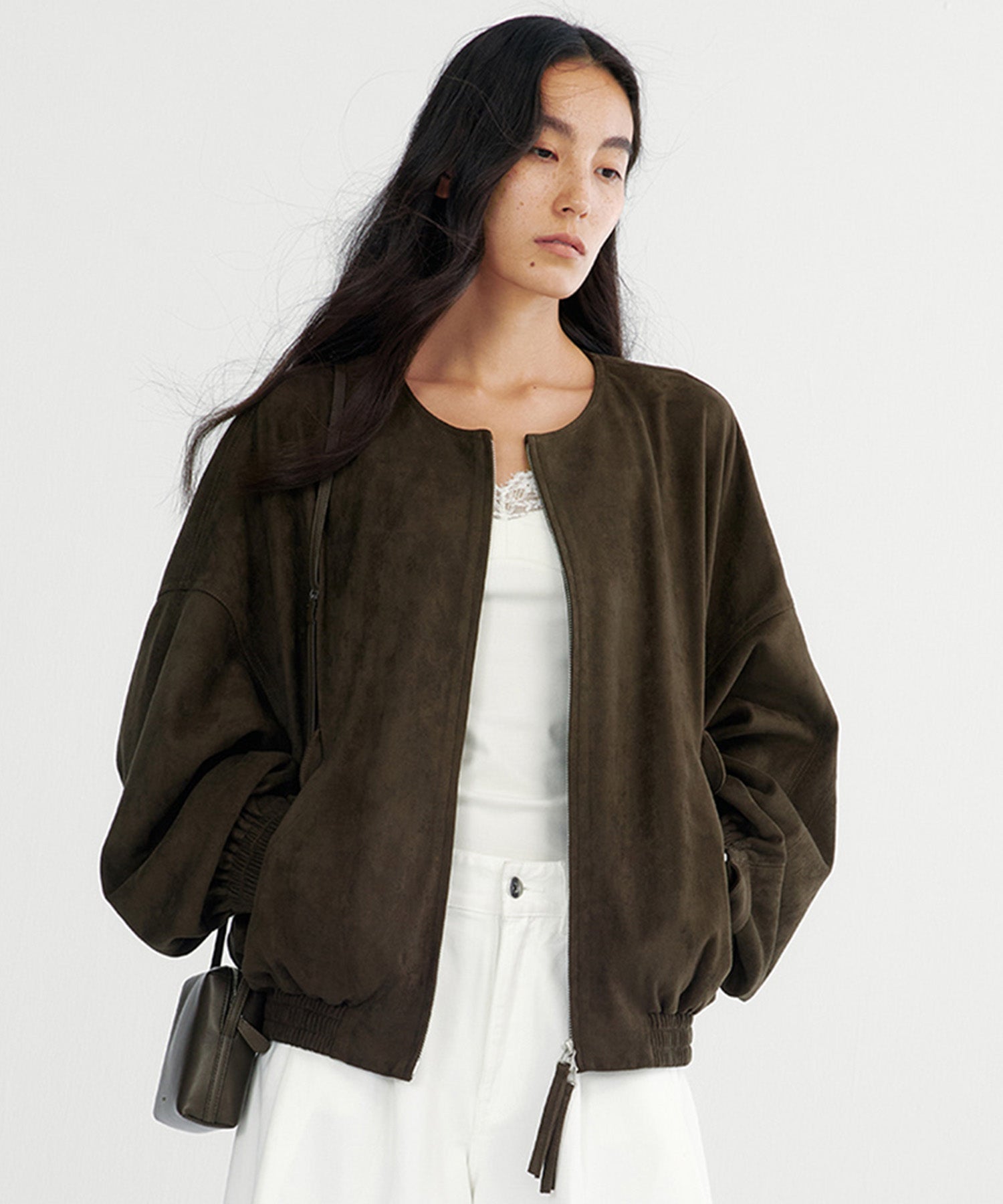 スエードライクノーカラーブルゾン