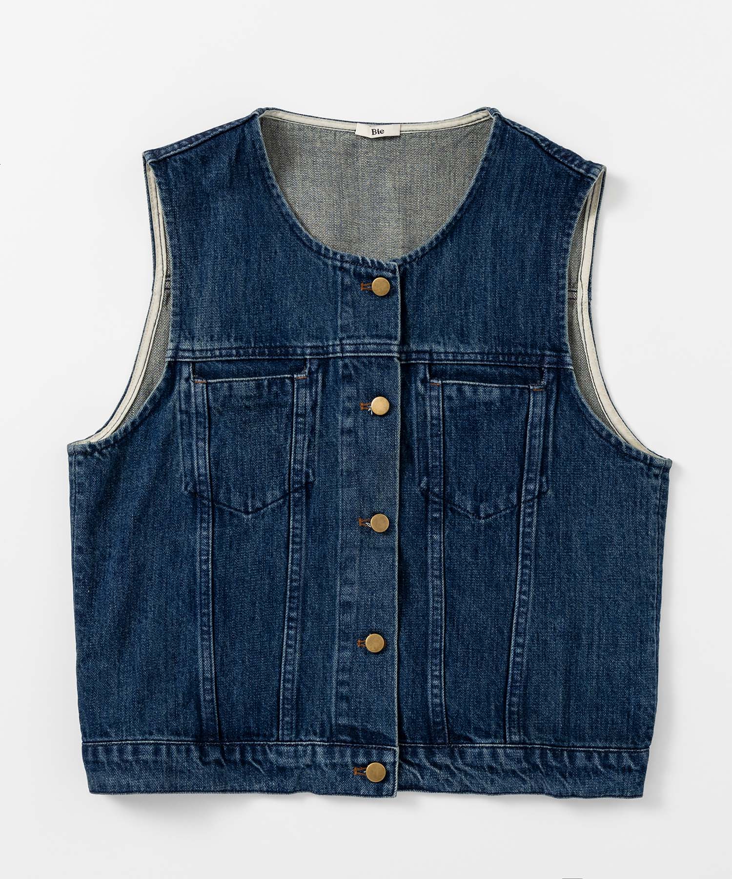 ノーカラーデニムベスト