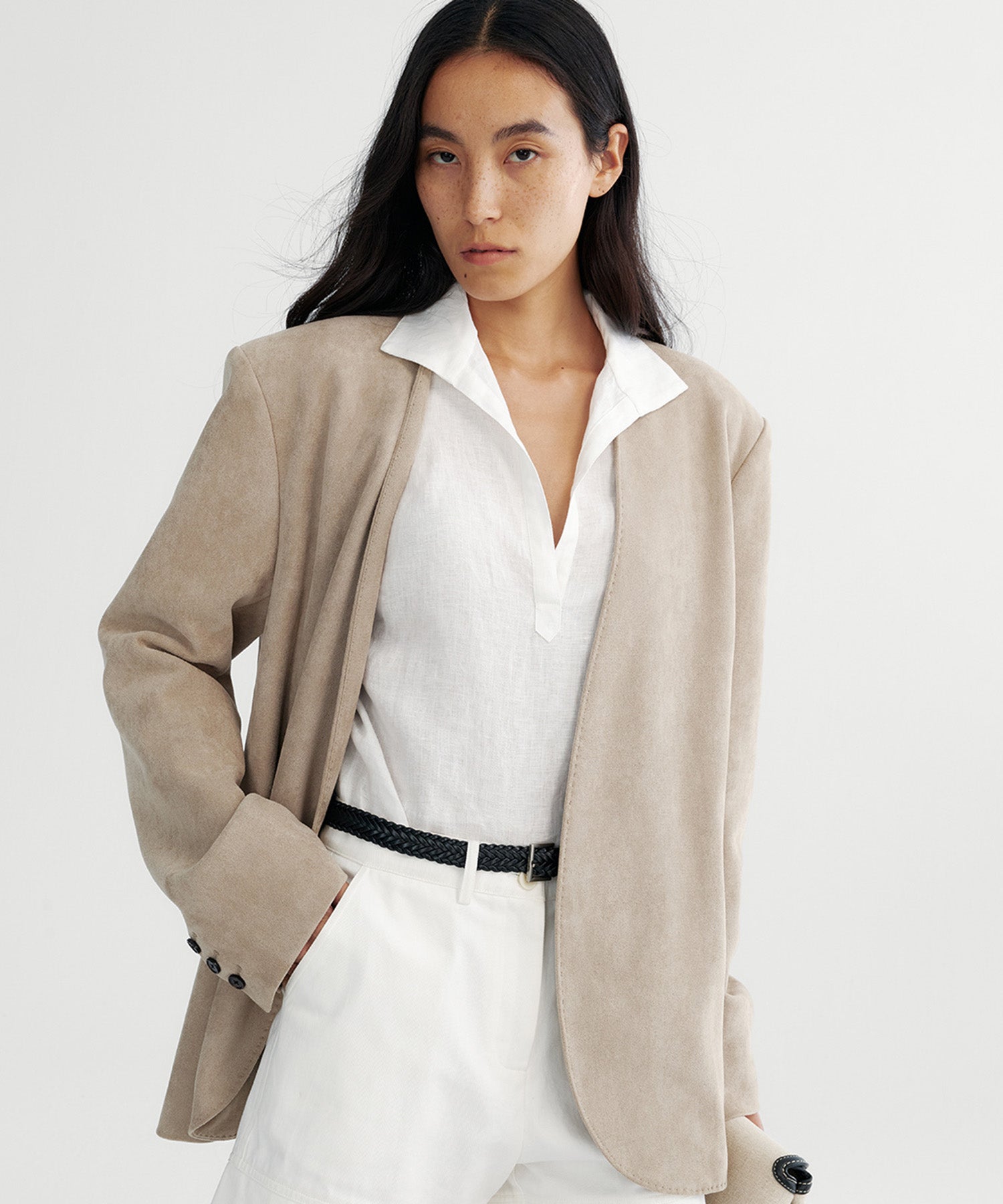 【12月上旬お届け予約商品】スエードタッチノーカラージャケット