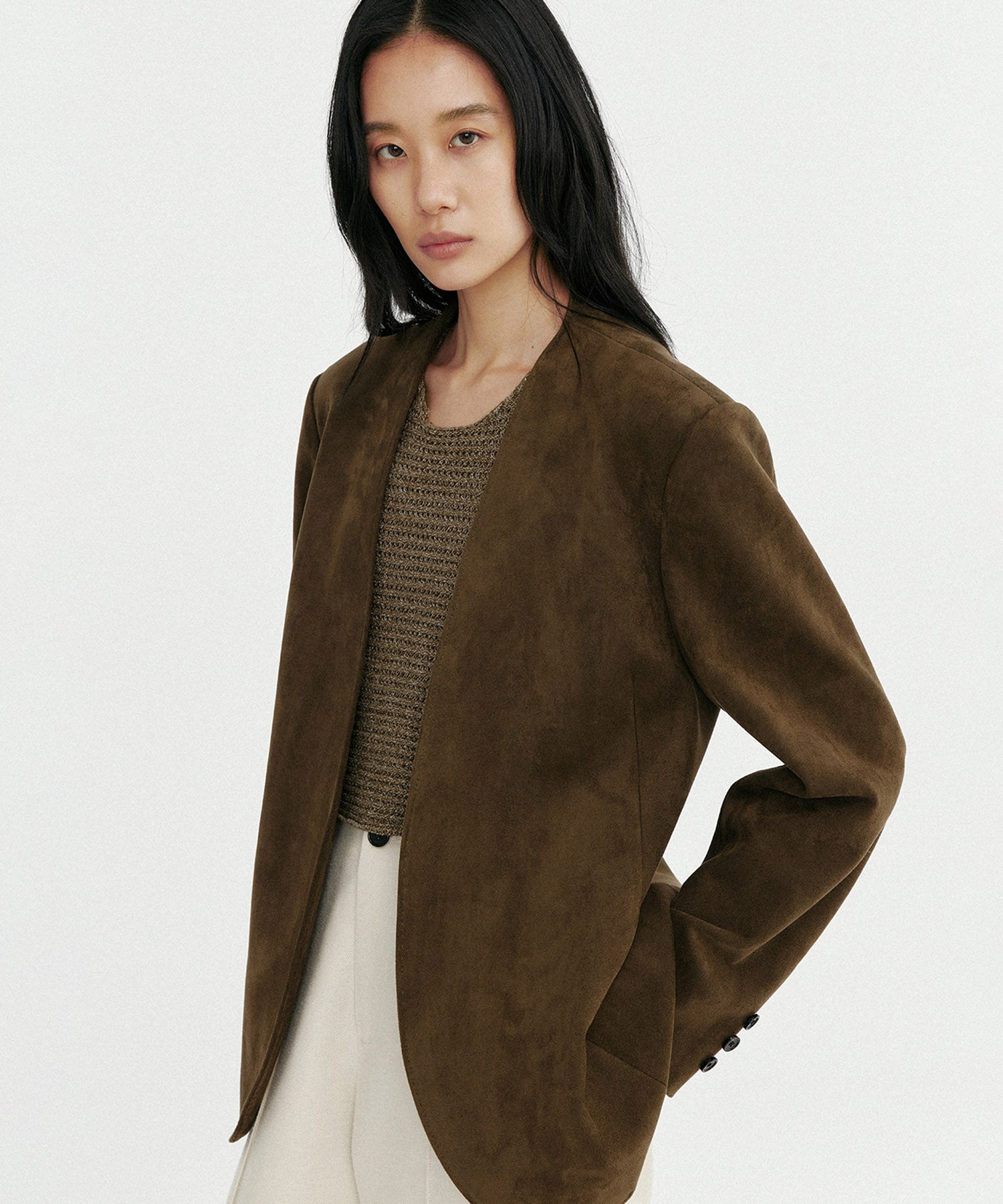 【12月上旬お届け予約商品】スエードタッチノーカラージャケット