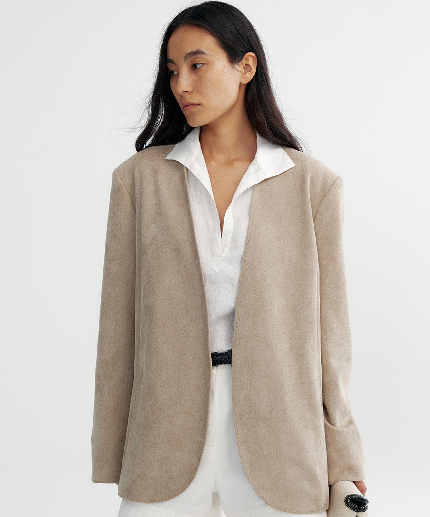 【12月上旬お届け予約商品】スエードタッチノーカラージャケット