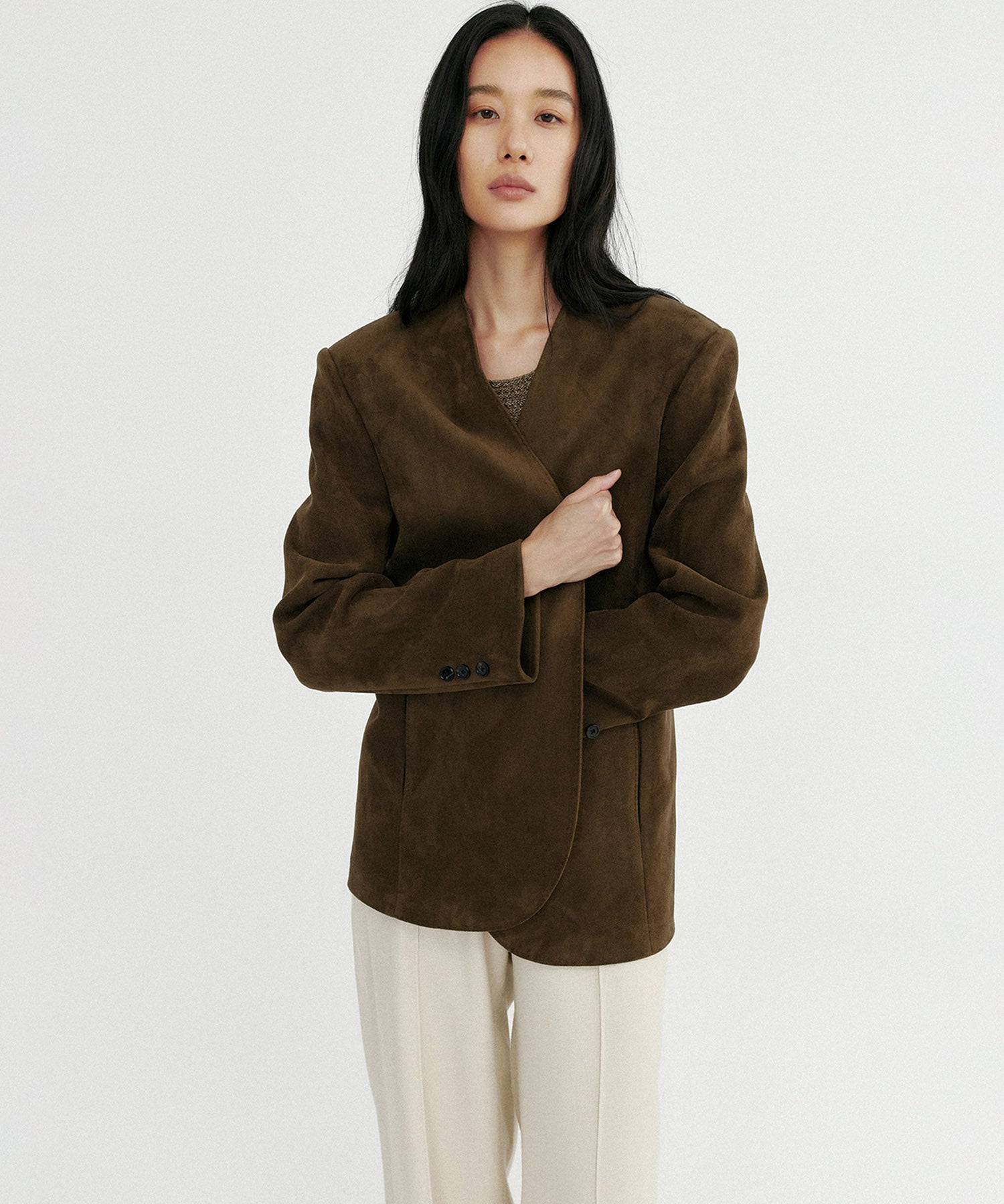 【12月上旬お届け予約商品】スエードタッチノーカラージャケット
