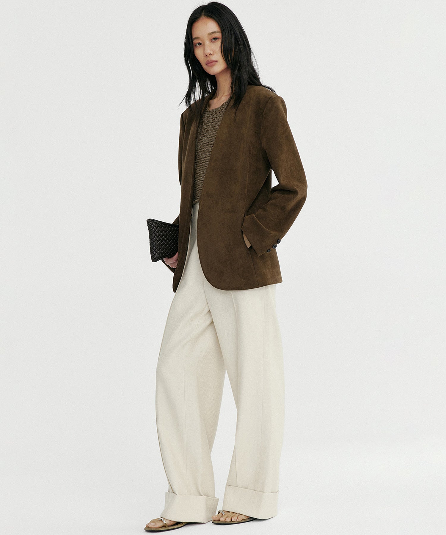 【12月上旬お届け予約商品】スエードタッチノーカラージャケット