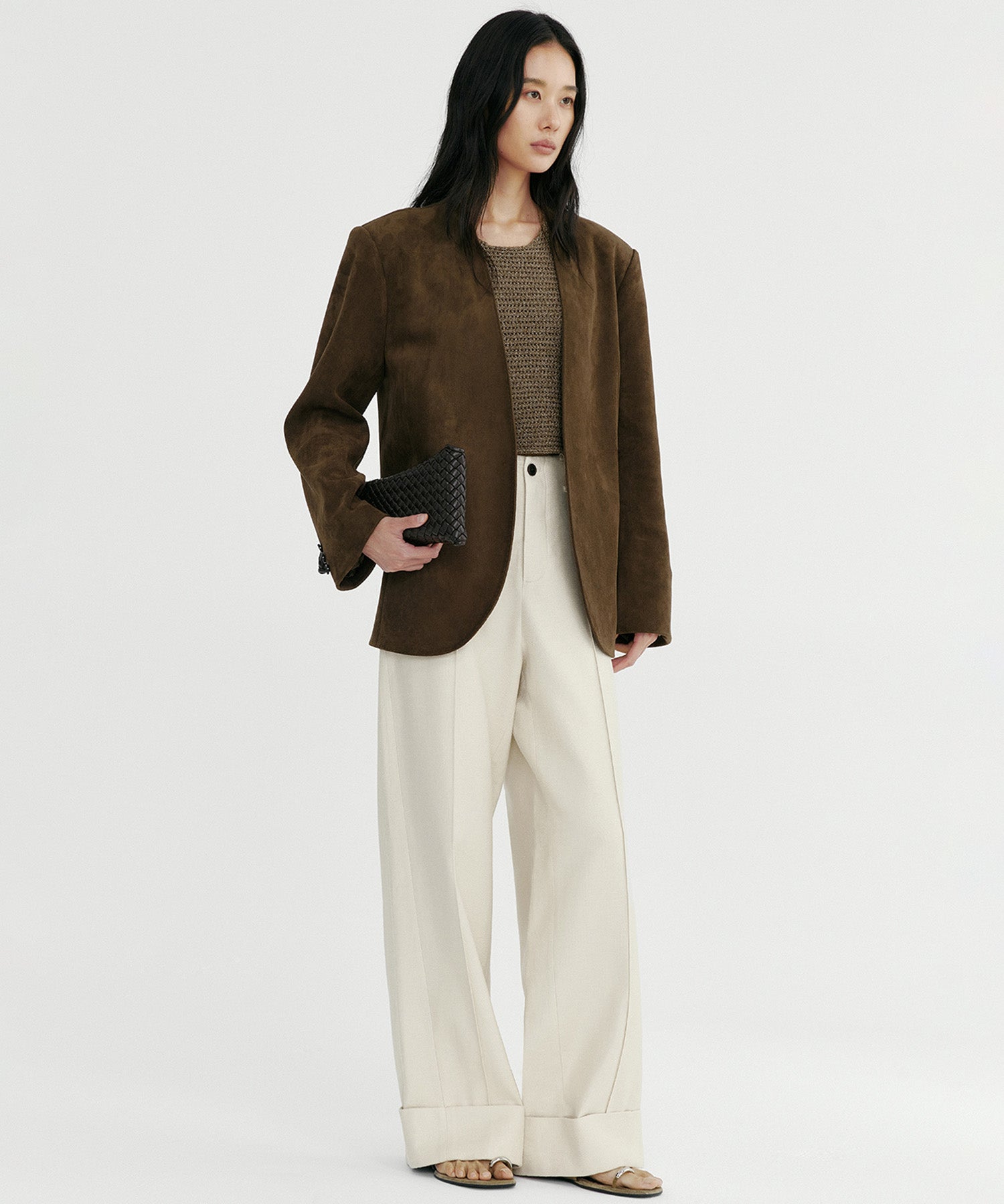 【12月上旬お届け予約商品】スエードタッチノーカラージャケット