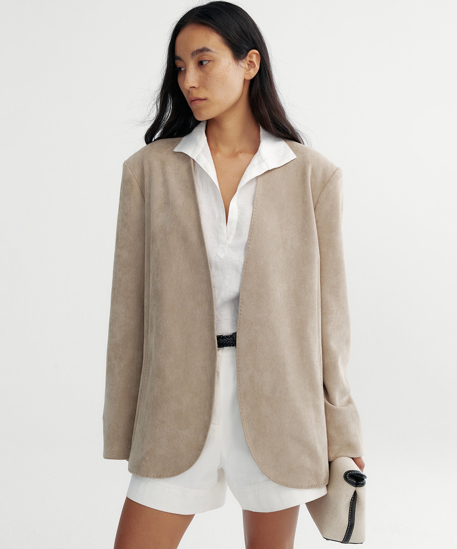 【12月上旬お届け予約商品】スエードタッチノーカラージャケット