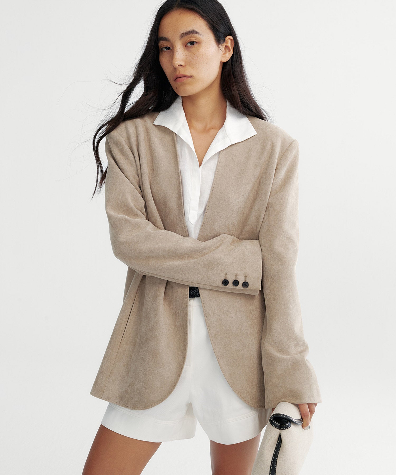 【12月上旬お届け予約商品】スエードタッチノーカラージャケット