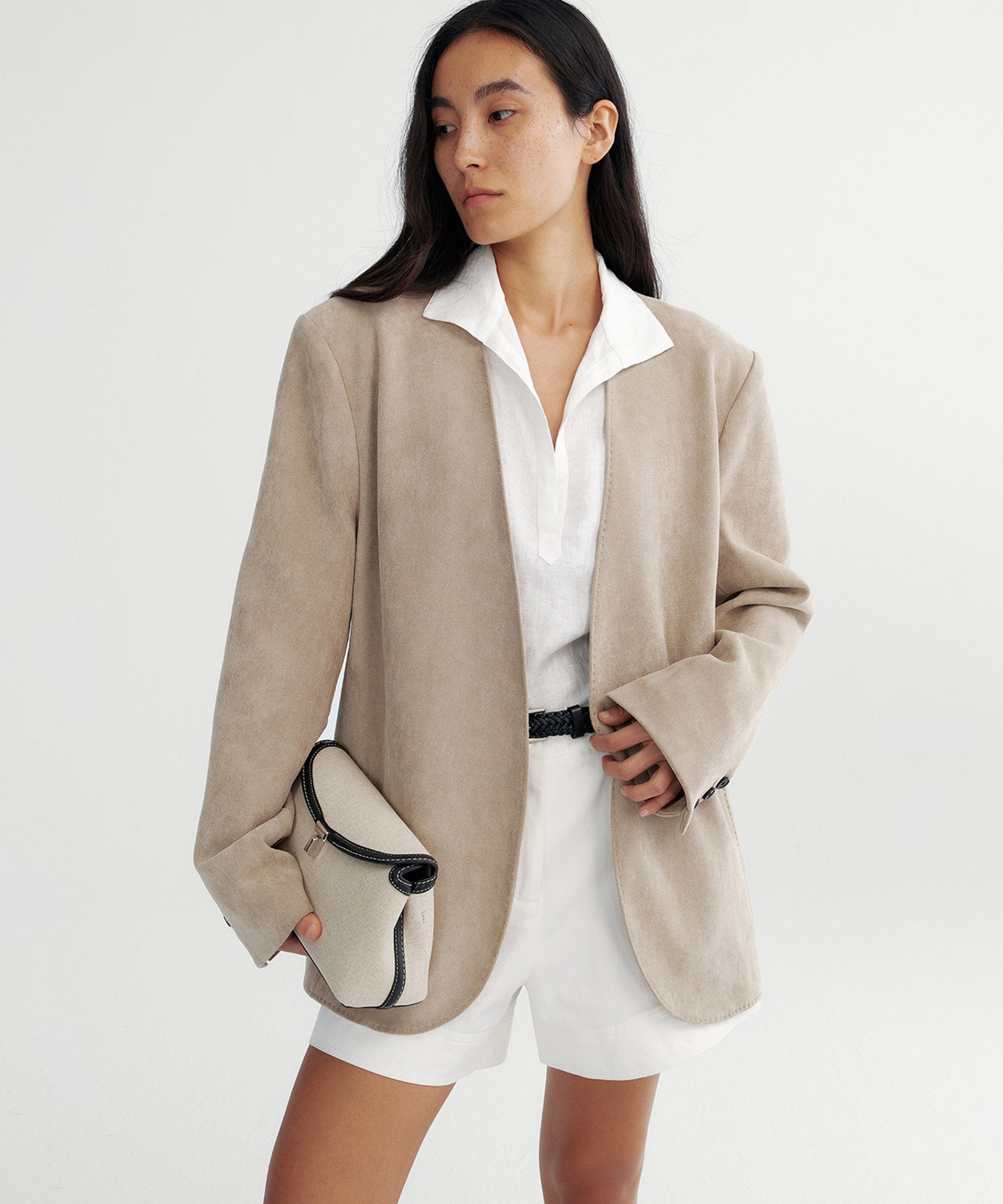 【12月上旬お届け予約商品】スエードタッチノーカラージャケット