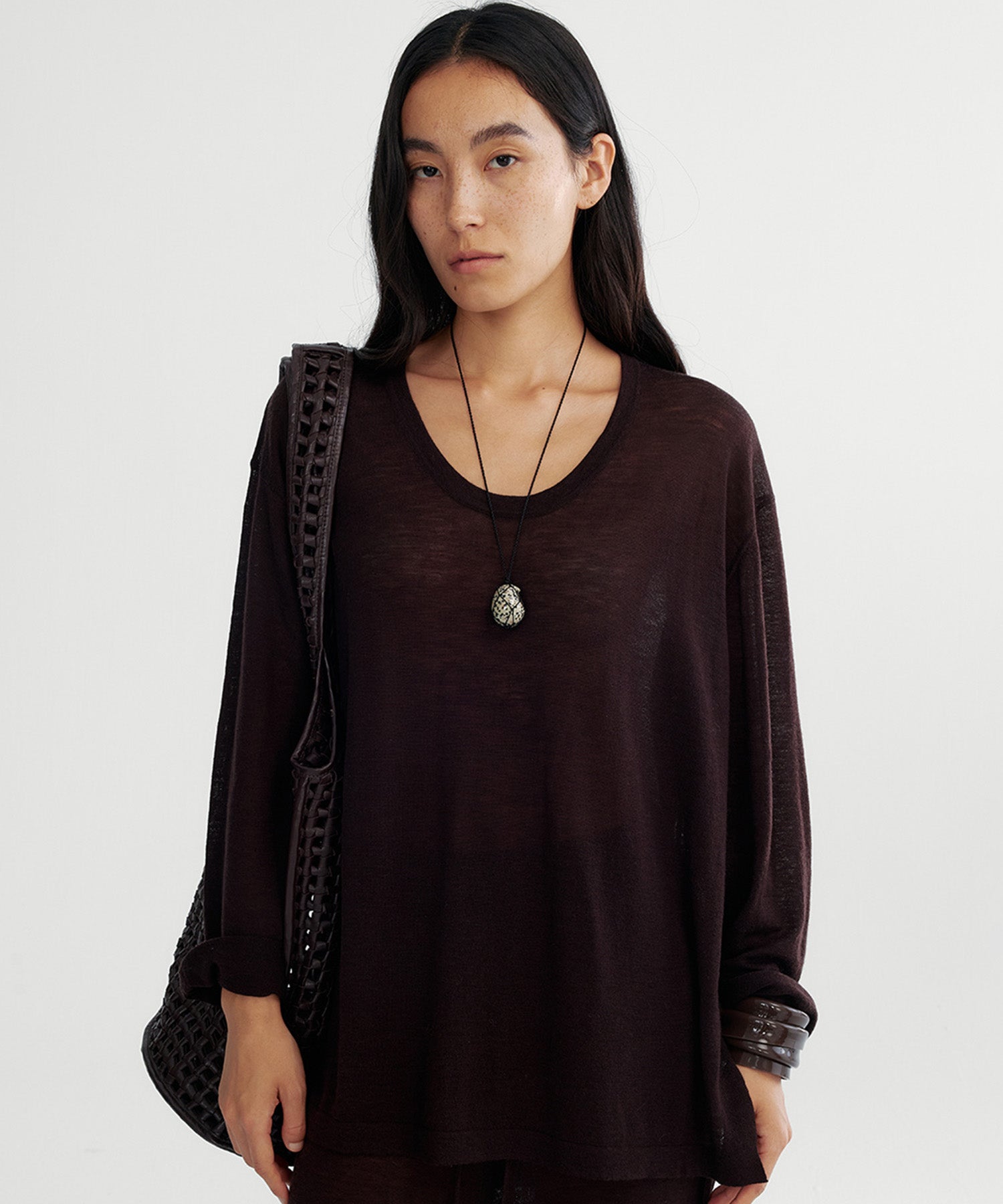 Uネック ウールニットプルオーバー