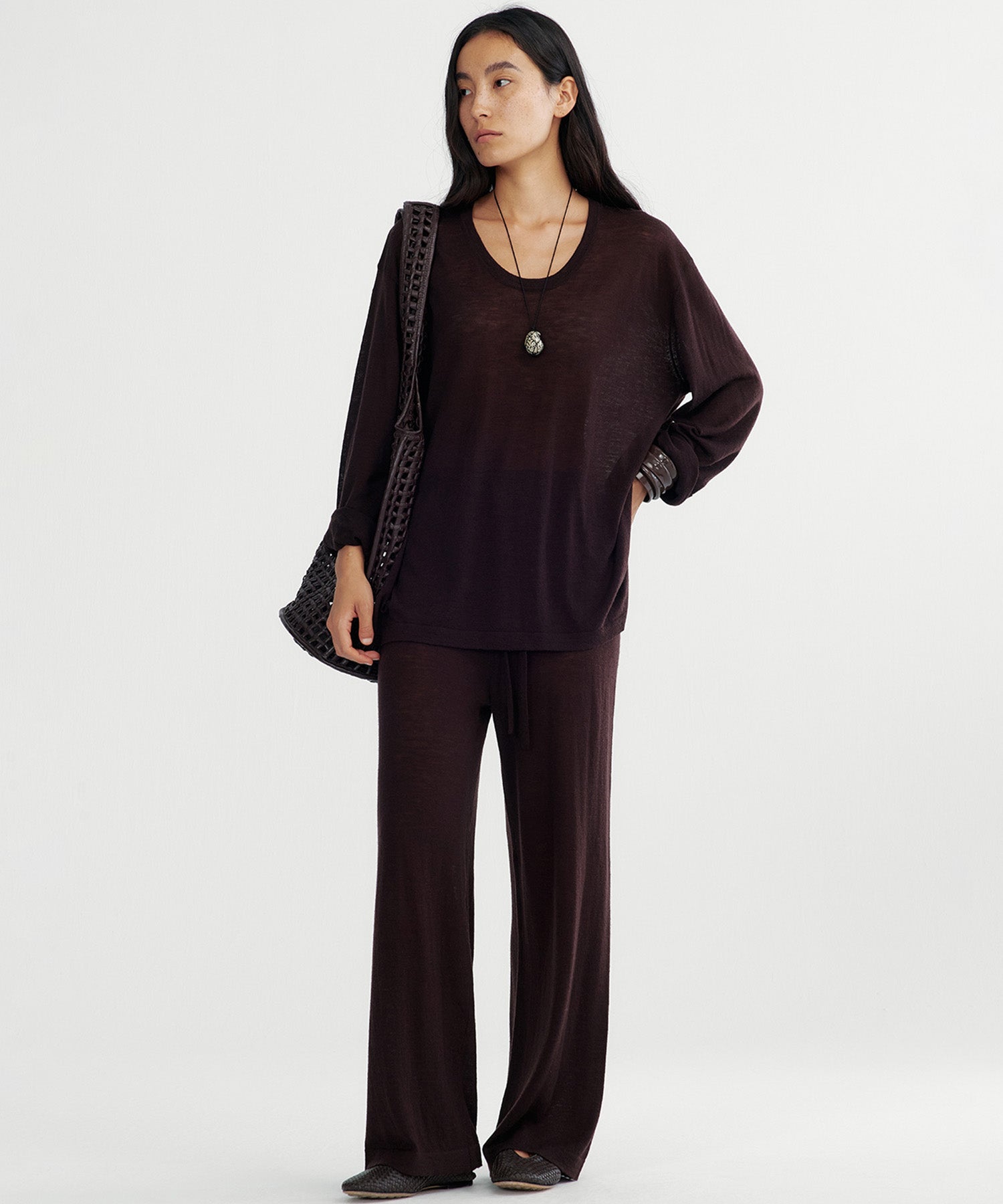 Uネック ウールニットプルオーバー