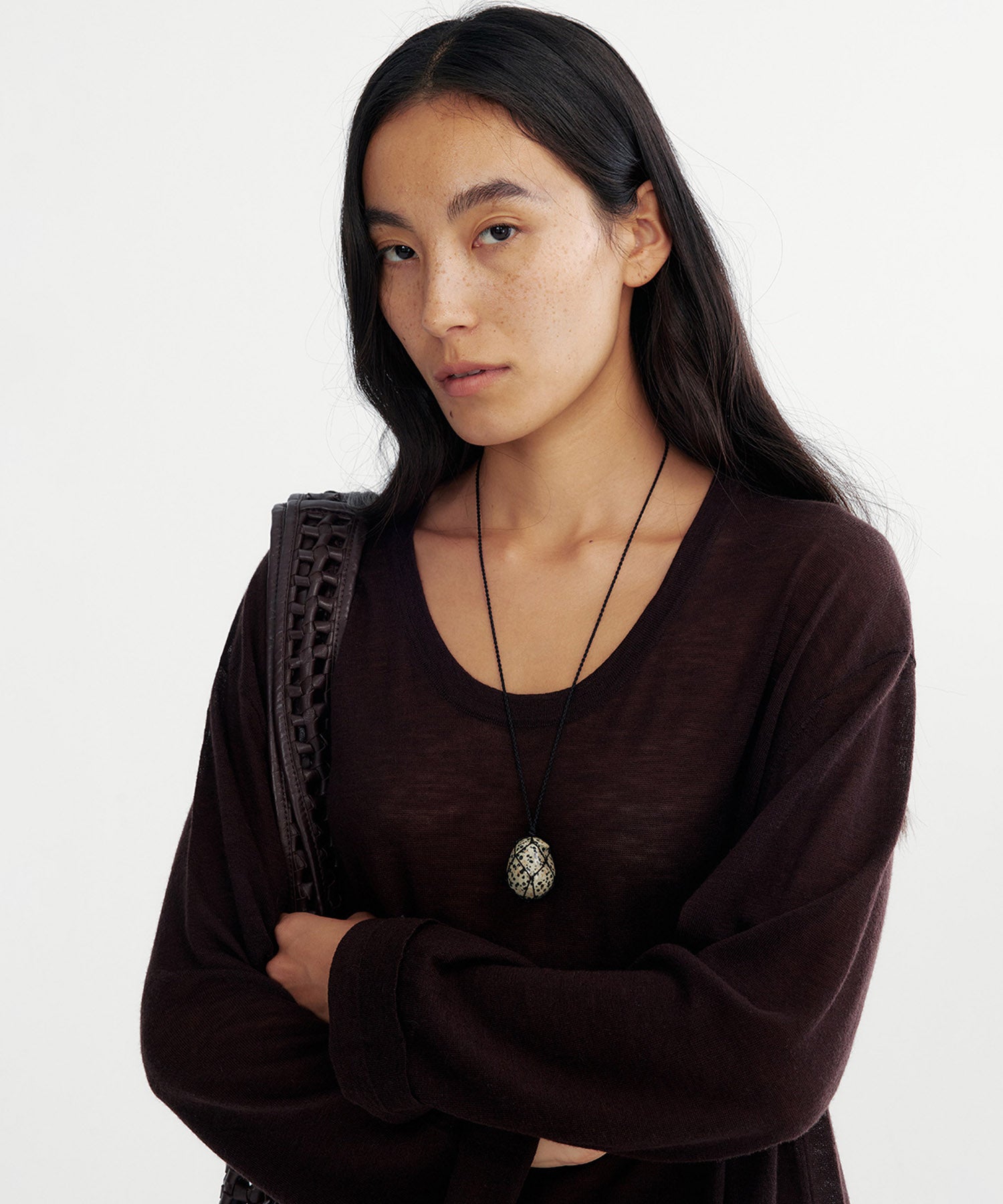 Uネック ウールニットプルオーバー