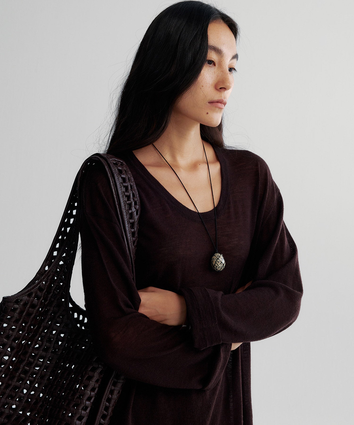 Uネック ウールニットプルオーバー