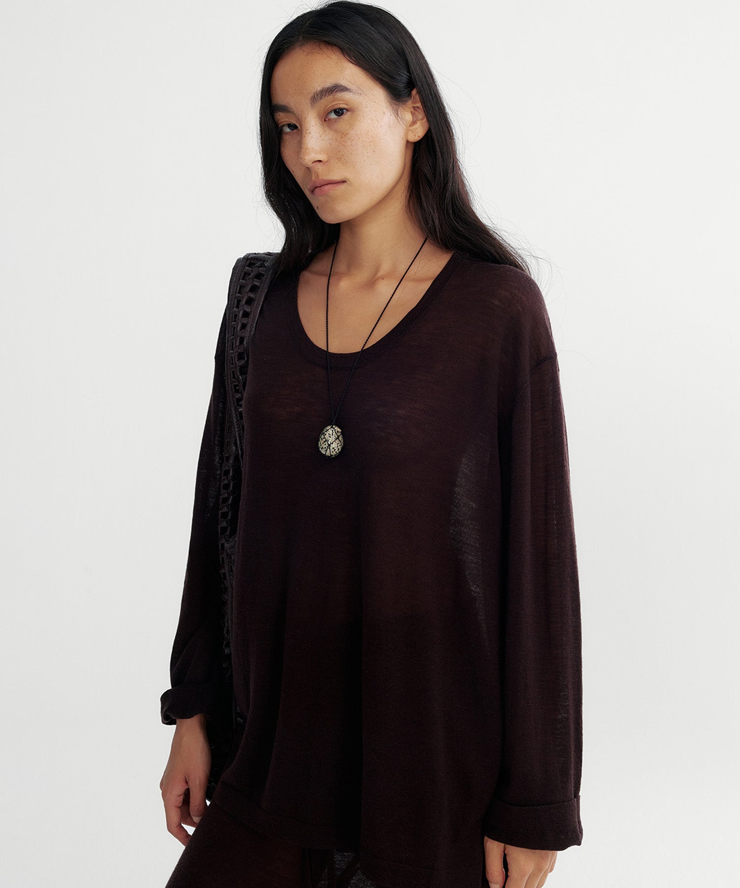 Uネック ウールニットプルオーバー