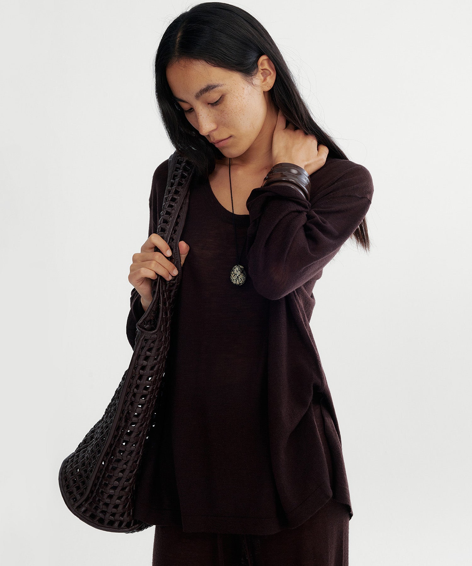 Uネック ウールニットプルオーバー