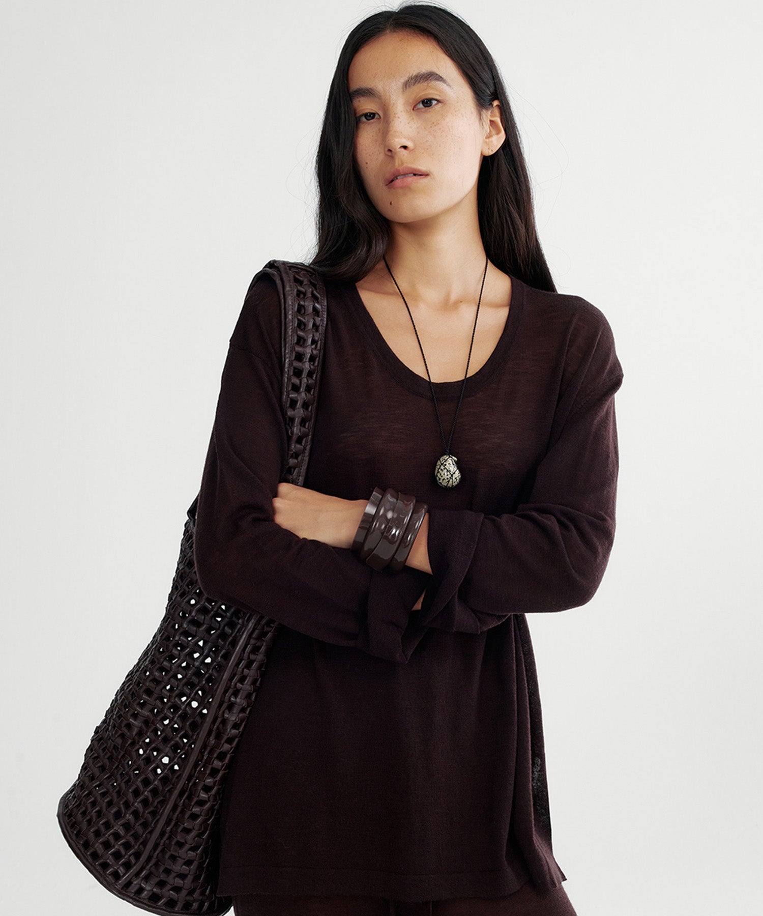 Uネック ウールニットプルオーバー