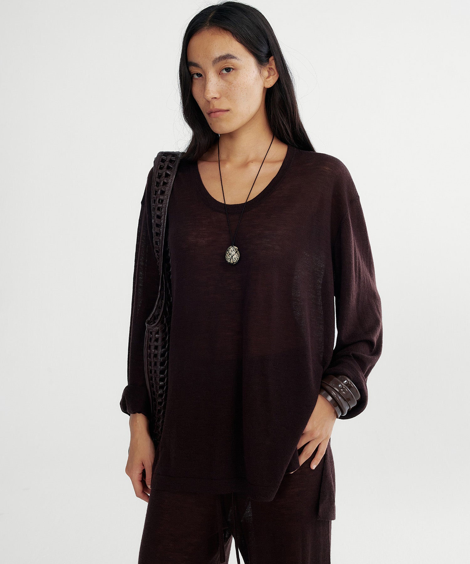 Uネック ウールニットプルオーバー