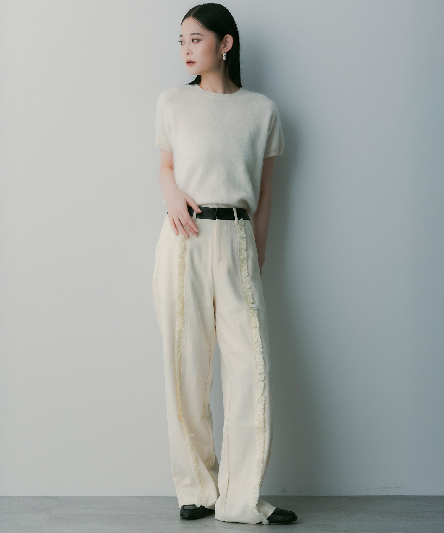 バイカラー フリンジパンツ