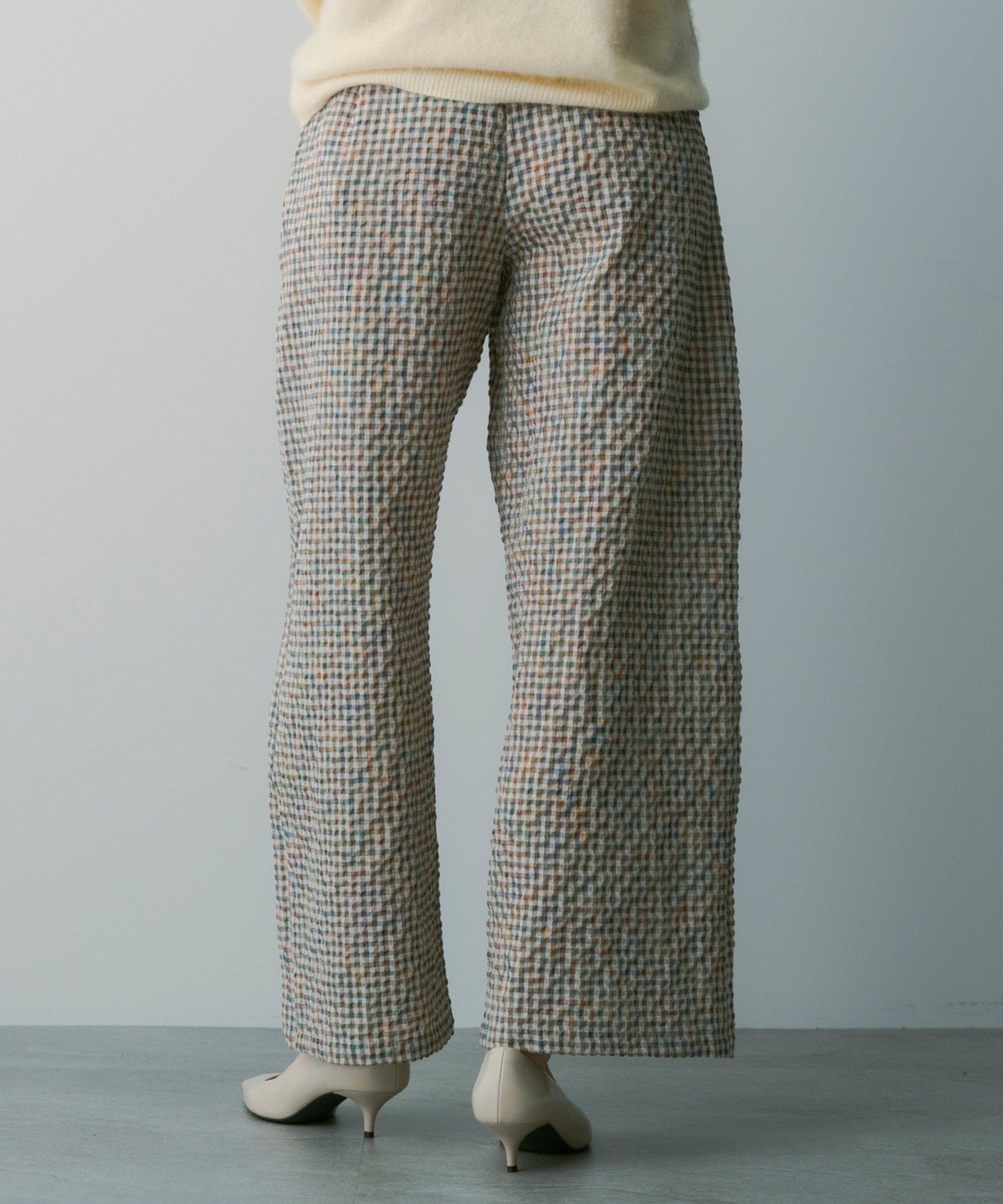 リネンブレンド チェックパンツ