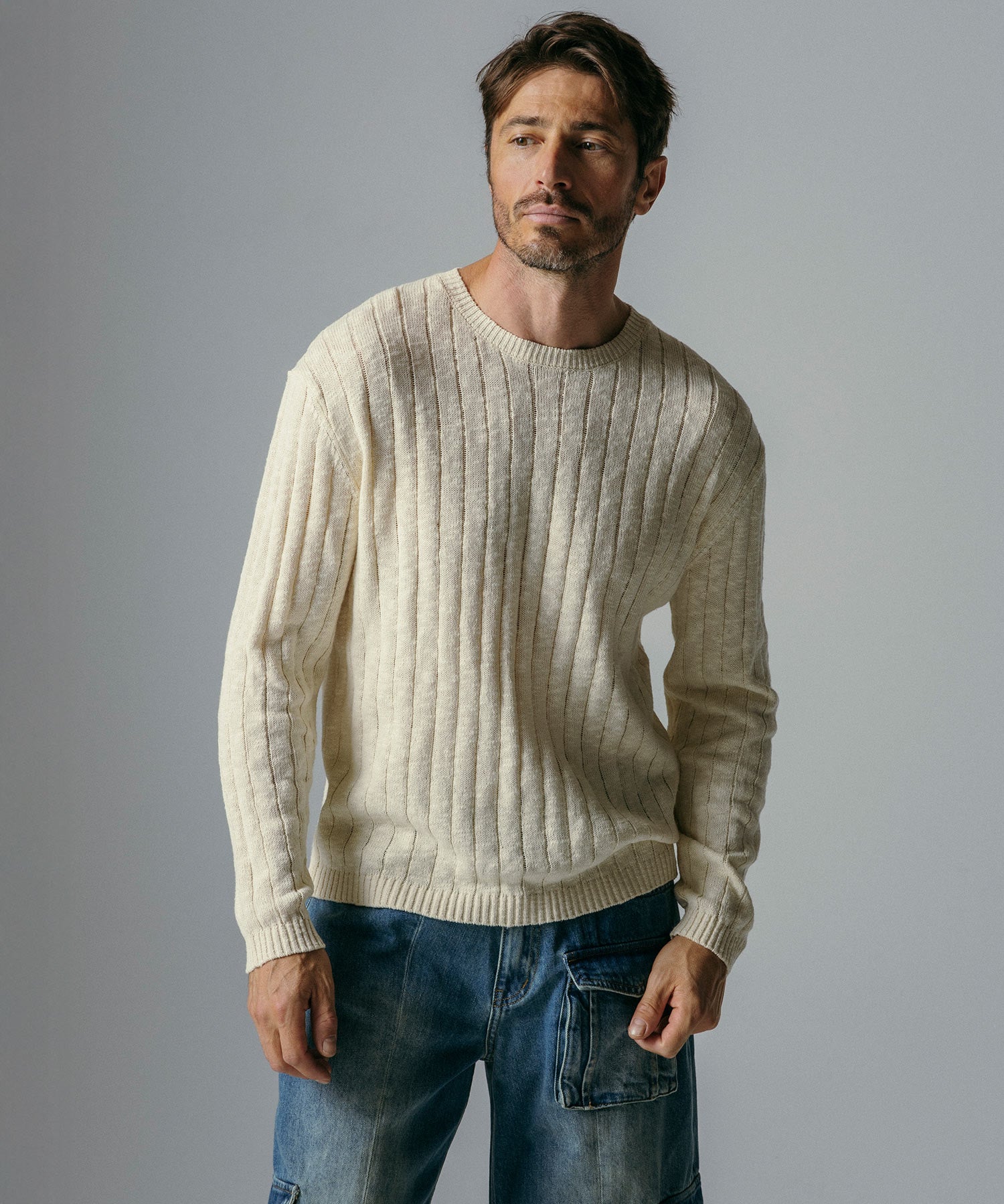 畦編みクルーネックセーター