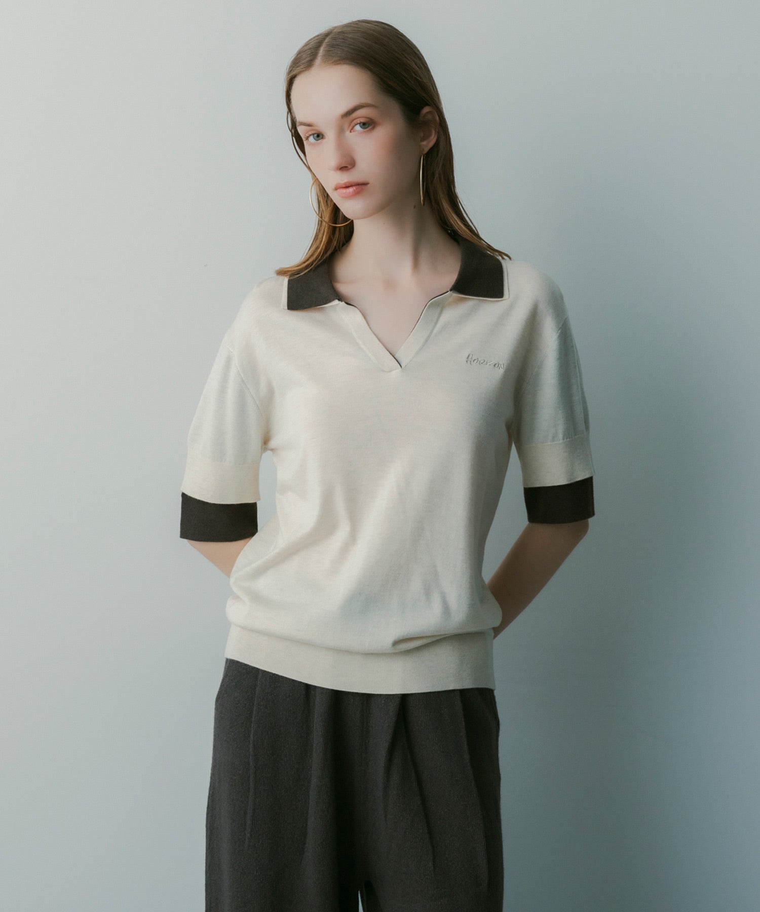 レイヤードカラー ニットシャツ