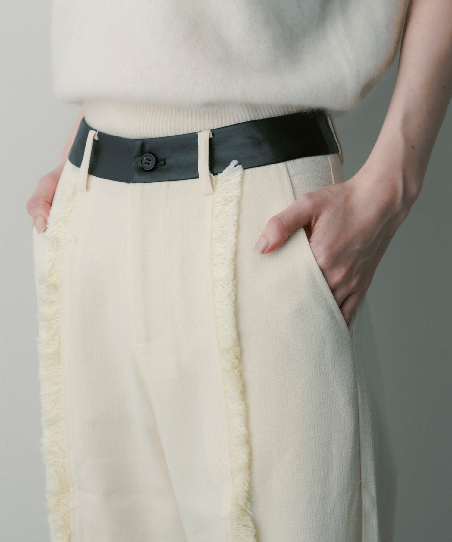 バイカラー フリンジパンツ