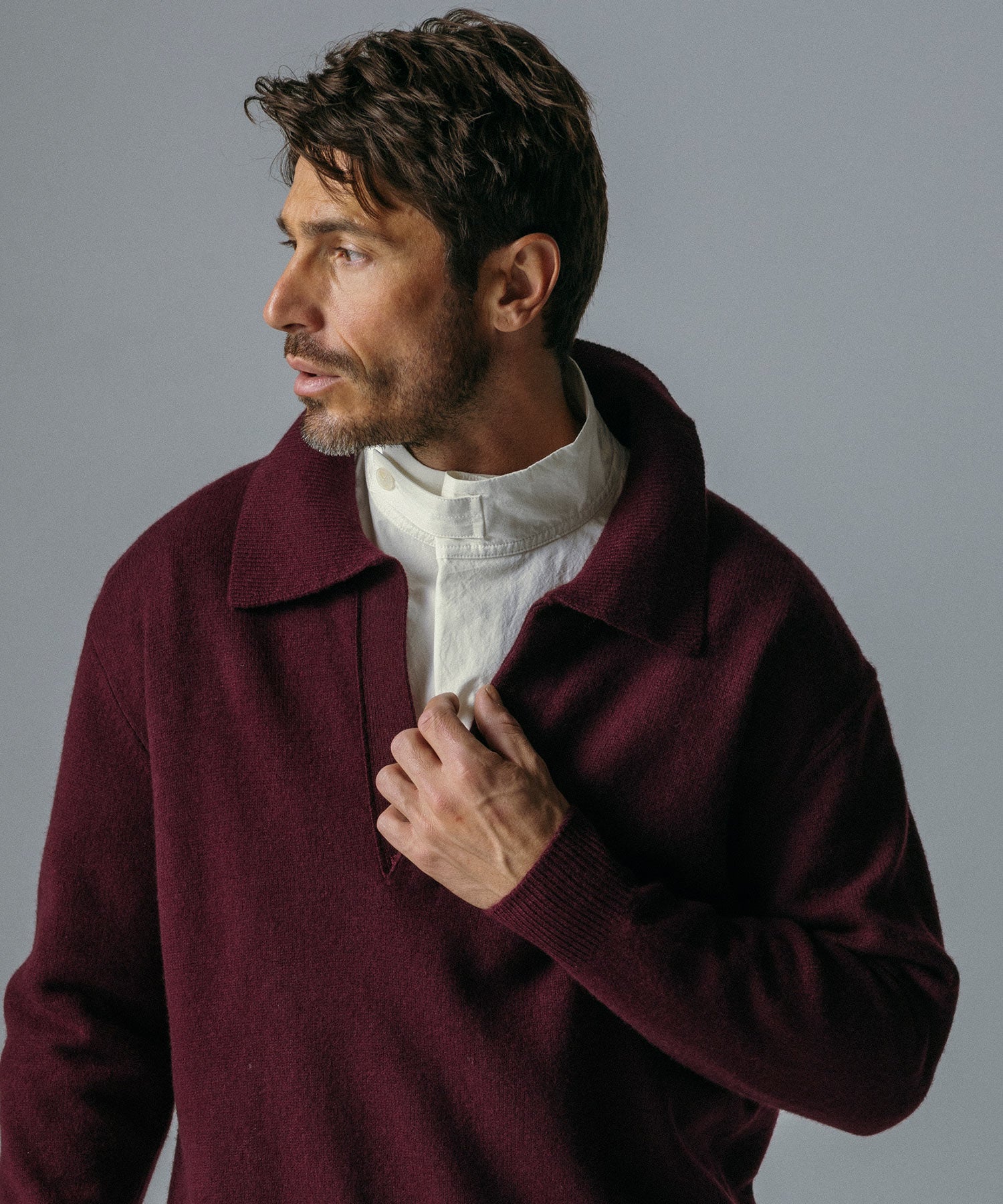 ウールブレンド Vネック ニットポロ