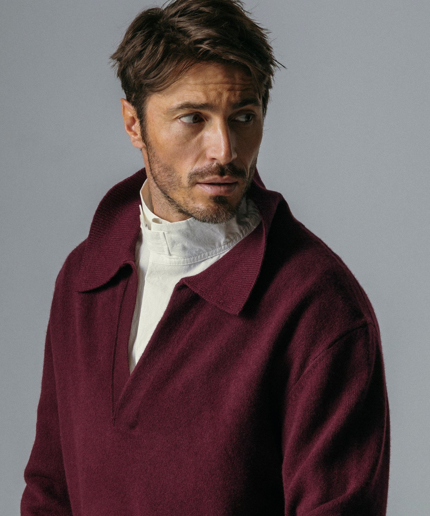 ウールブレンド Vネック ニットポロ